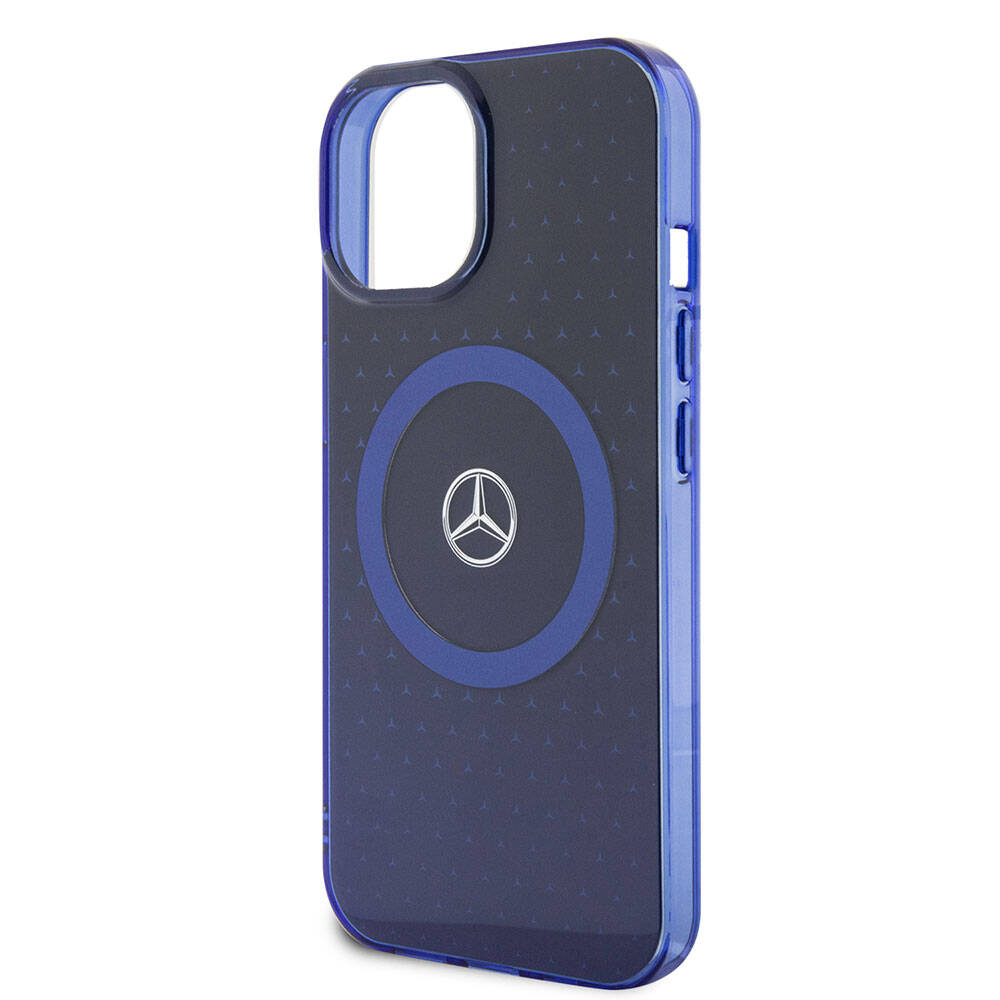 Apple iPhone 15 Kılıf Mercedes Benz Orjinal Lisanslı M-safe Şarj Özellikli Çift Katmanlı Mavi Yıldız Desenli Kapak