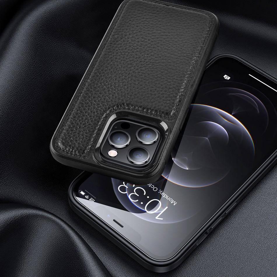 iPhone 13 Pro Max Kılıf Wiwu Genuine Leather Plastic Calfskin Orjinal Deri Kılıf