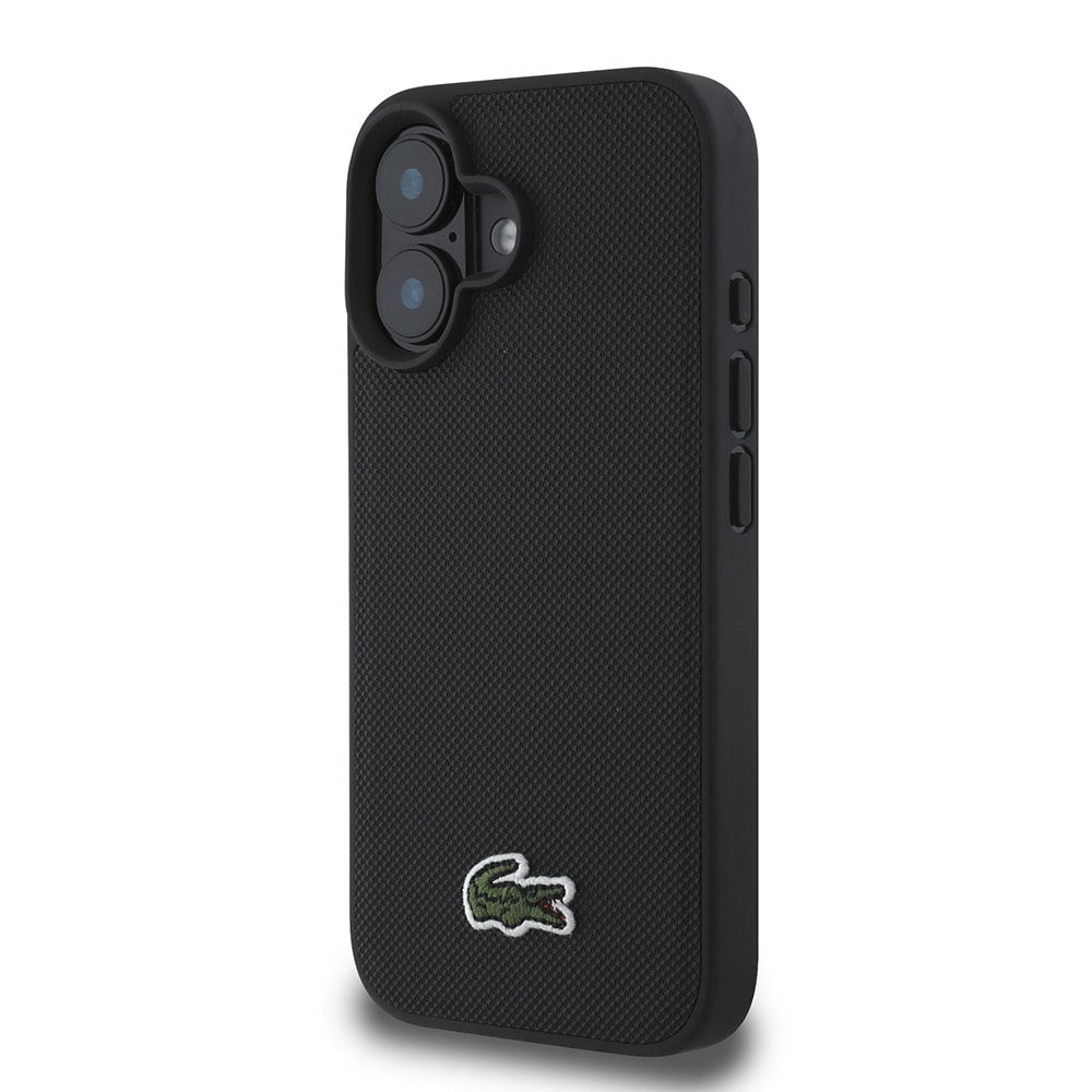 Apple iPhone 16 Kılıf Lacoste Orjinal Lisanslı PU Pike Desenli Arka Yüzey İkonik Timsah Dokuma Logolu Kapak + Type-C Kablo 1.5m