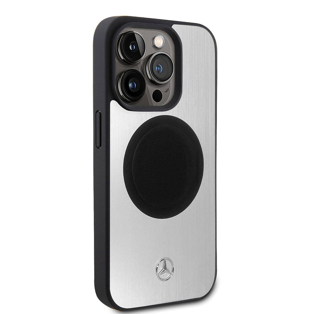 Apple iPhone 15 Pro Kılıf Mercedes Benz Orjinal Lisanslı M-safe Şarj Özellikli Alüminyum Arka Yüzey Metal Yıldız Logolu Kapak