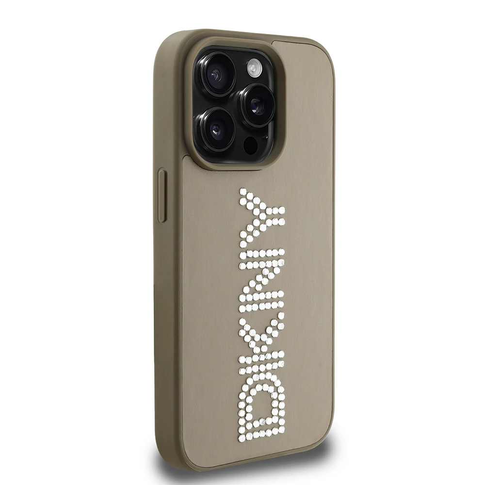 Apple iPhone 14 Pro Max Kılıf DKNY Orjinal Lisanslı Taşlı DKNY Yazılı Metalik Rhinestones PU Deri Kapak