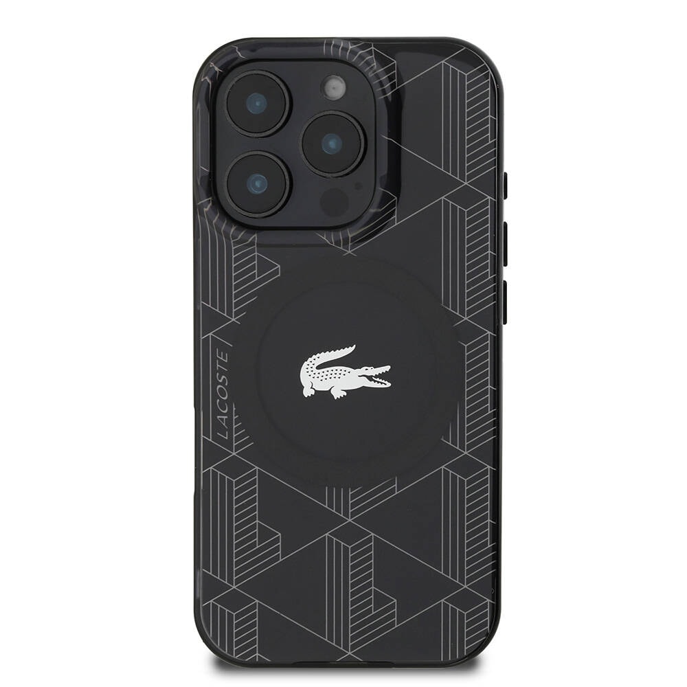 Apple iPhone 16 Pro Kılıf Lacoste Orjinal Lisanslı M-safe Şarj Özellikli IML Baskılı Gümüş Timsah Logolu Monogram Kapak