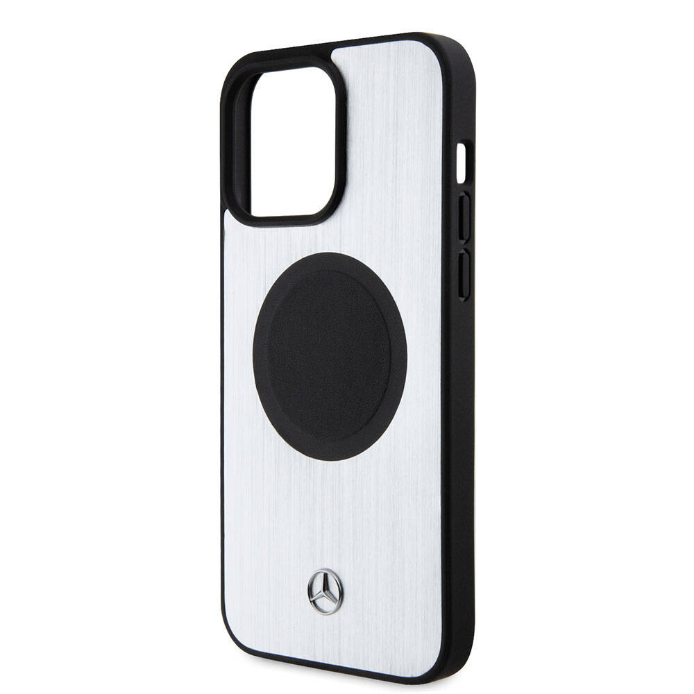 Apple iPhone 15 Pro Max Kılıf Mercedes Benz Orjinal Lisanslı M-safe Şarj Özellikli Alüminyum Arka Yüzey Metal Yıldız Logolu Kapak