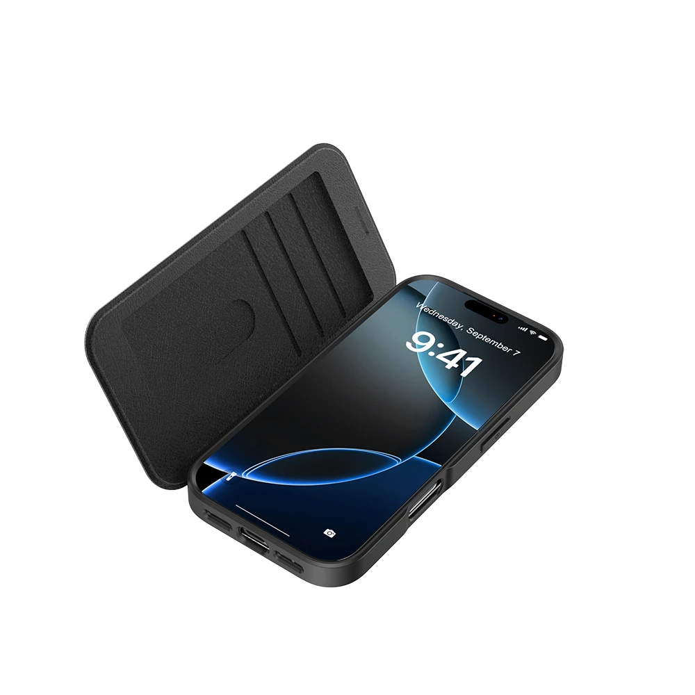 Apple iPhone 17 Pro Max Kılıf M-Safe Şarj Özellikli Raptic Air Folio Şeffaf Kartlıklı Kapaklı Kılıf