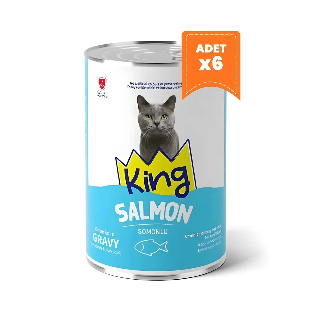 King Sos İçerisinde Et Parçacıklı Somonlu Kedi Konservesi 400 G  - 6 Adet