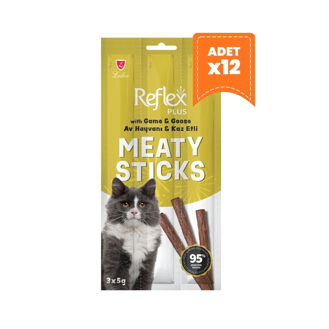 Reflex Plus Meaty Sticks Av Hayvanı ve Kaz Etli Kedi Ödül Maması 3x5 Gr - 12 Adet