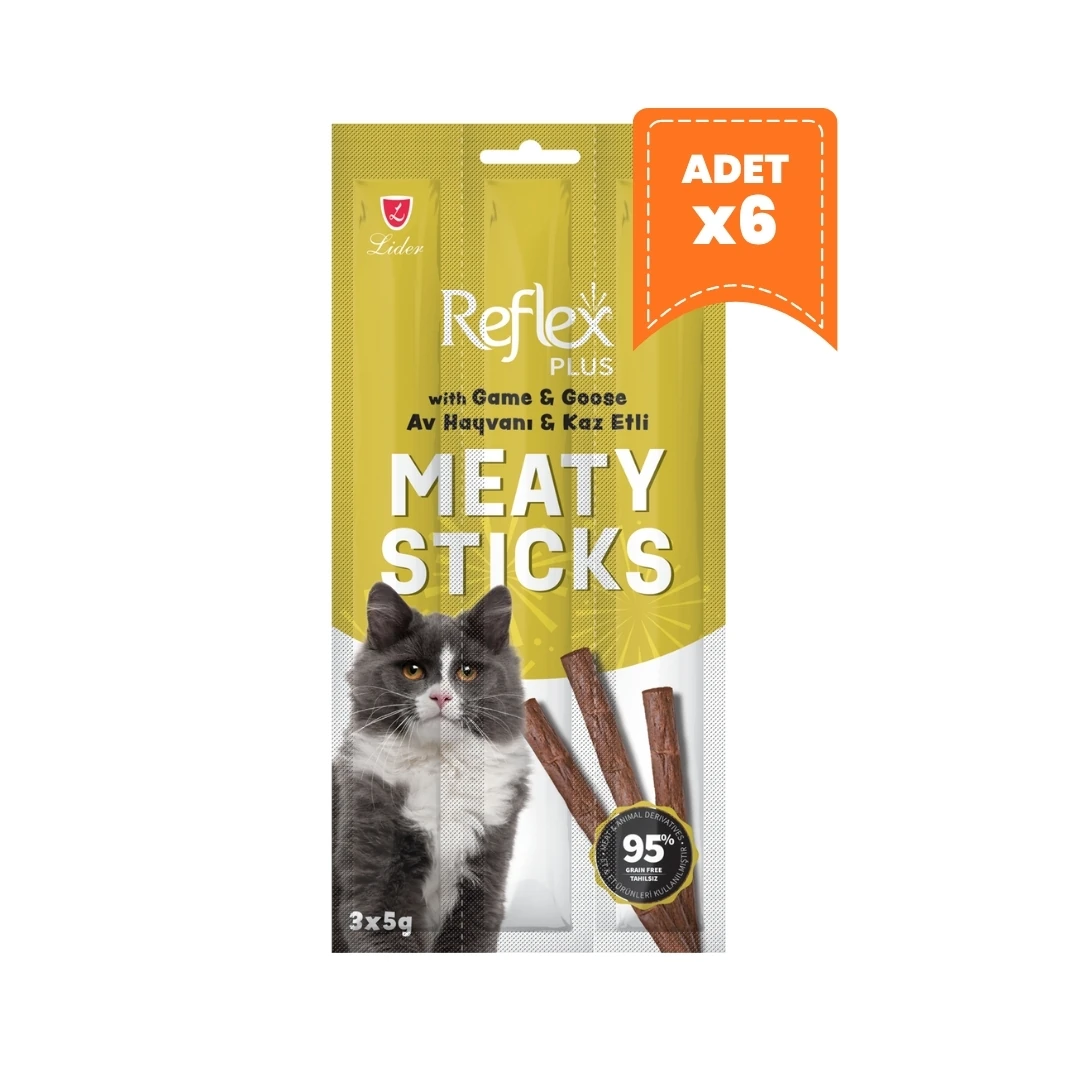 Reflex Plus Meaty Sticks Av Hayvanı ve Kaz Etli Kedi Ödül Maması 3x5 Gr - 6 Adet