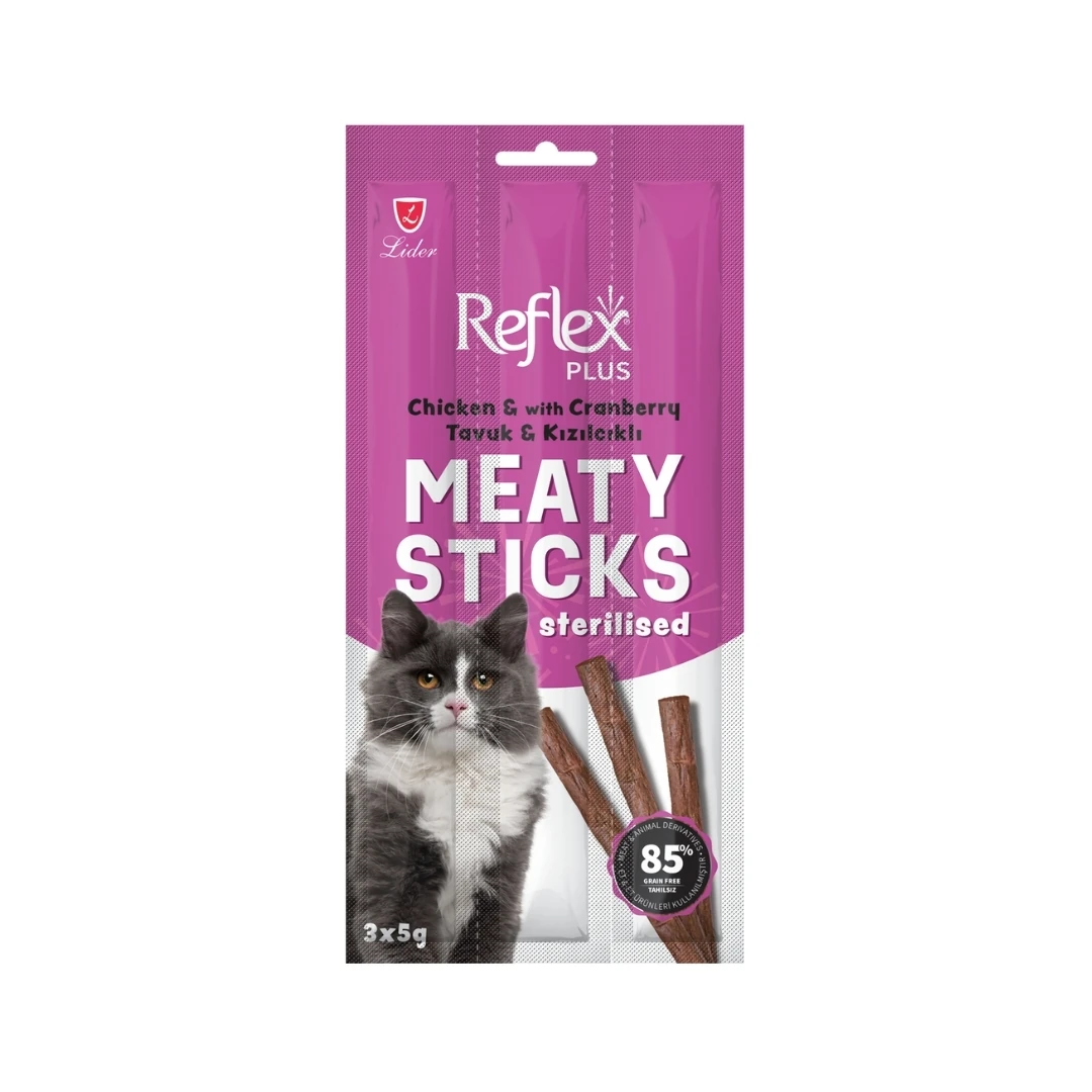 Reflex Plus Meaty Sticks Tavuklu ve Kızılcıklı Etli Kedi Ödül Maması 3x5 Gr