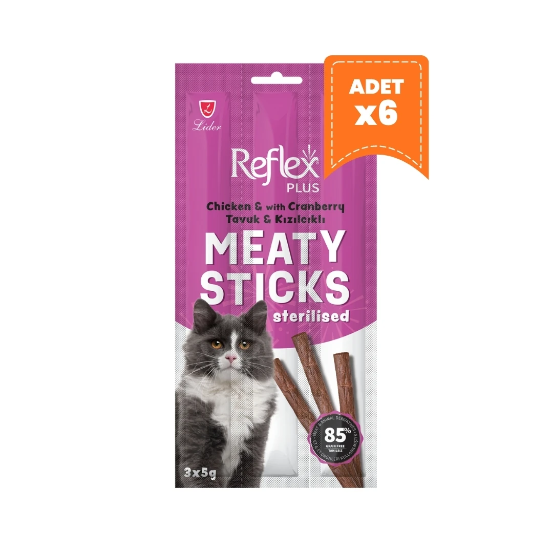 Reflex Plus Meaty Sticks Tavuklu ve Kızılcıklı Etli Kedi Ödül Maması 3x5 Gr - 6 Adet