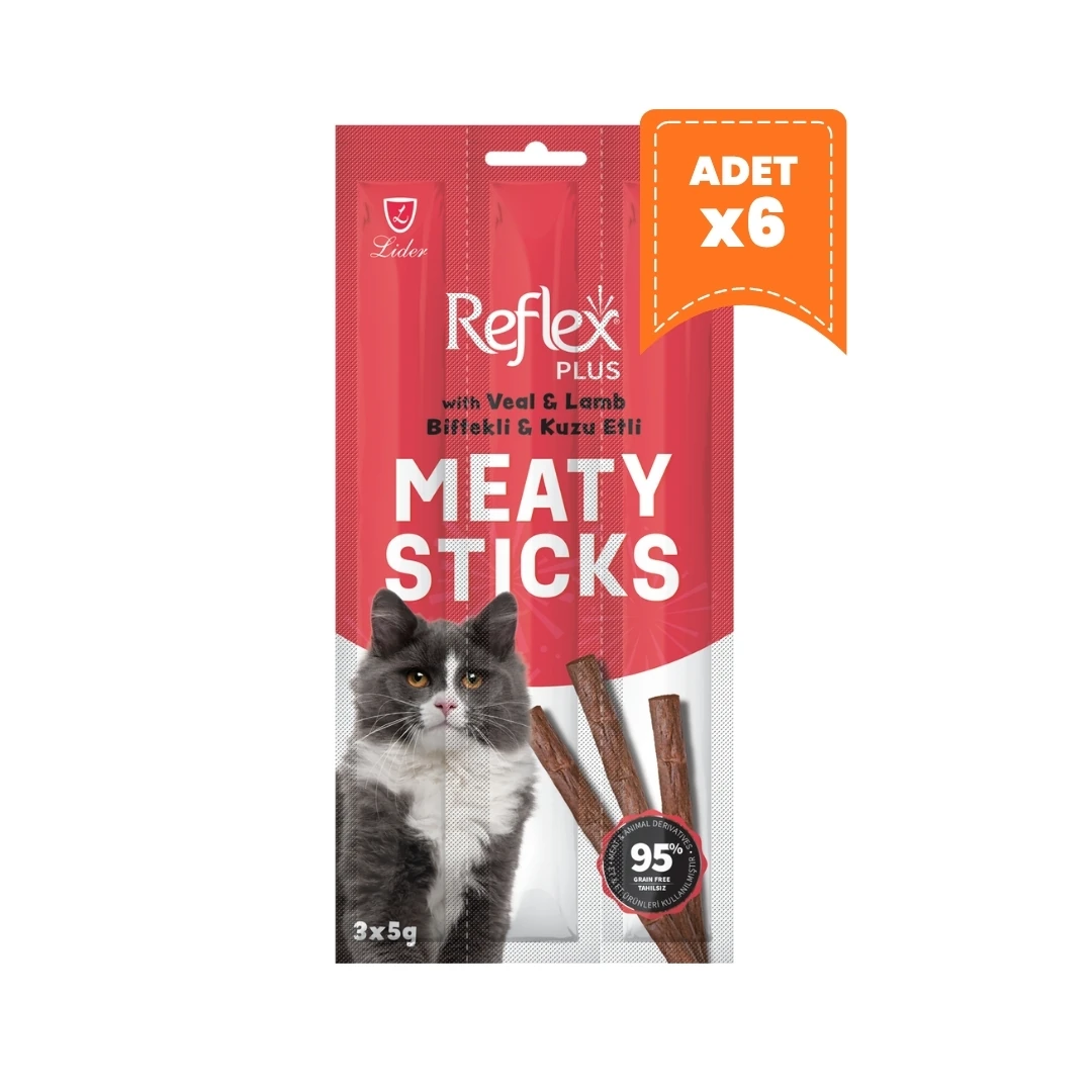 Reflex Plus Meaty Sticks Biftekli ve Kuzu Etli Kedi Ödülü 3x5 Gr - 6 Adet