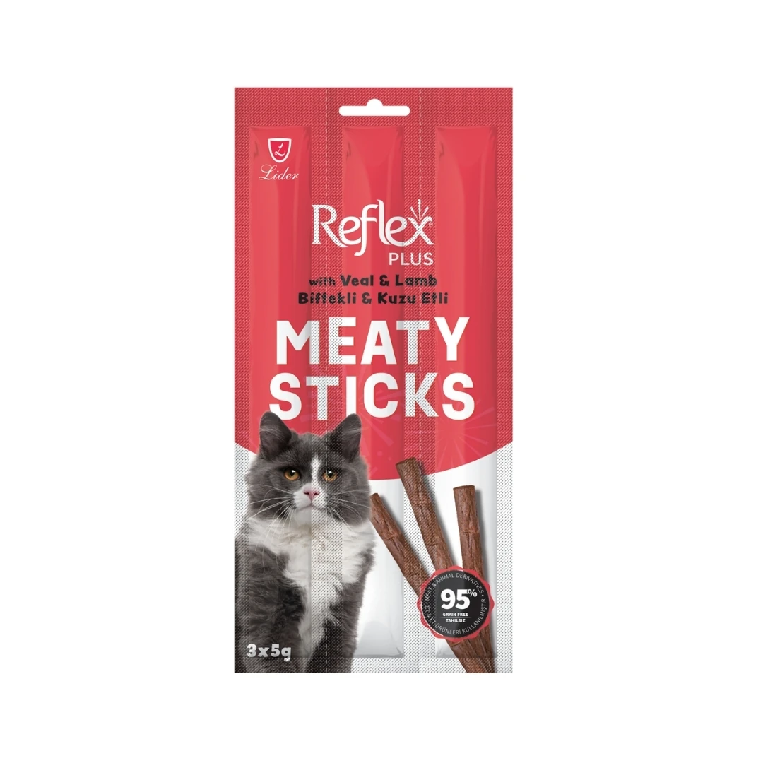 Reflex Plus Meaty Sticks Biftekli ve Kuzu Etli Kedi Ödülü 3x5 Gr