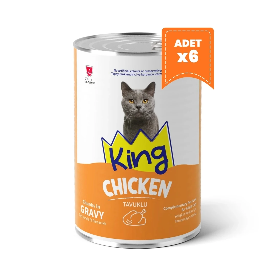 King Sos İçerisinde Et Parçacıklı Tavuklu Kedi Konservesi 400 G - 6 Adet
