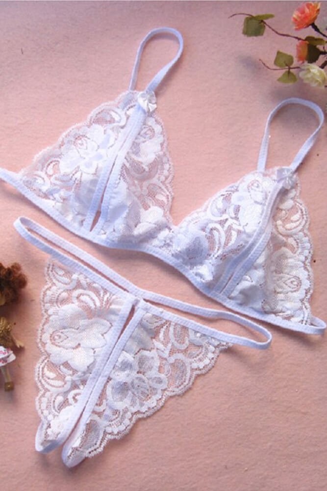 Tubitu Beyaz Dantelli Fantazi Sütyen Ve G-string Takımı Tm2090