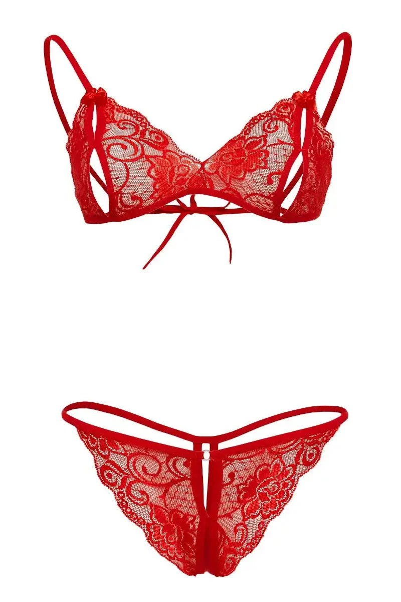 Tubitu Kırmızı Dantelli Fantazi Sütyen Ve G-string Takım Tm2048