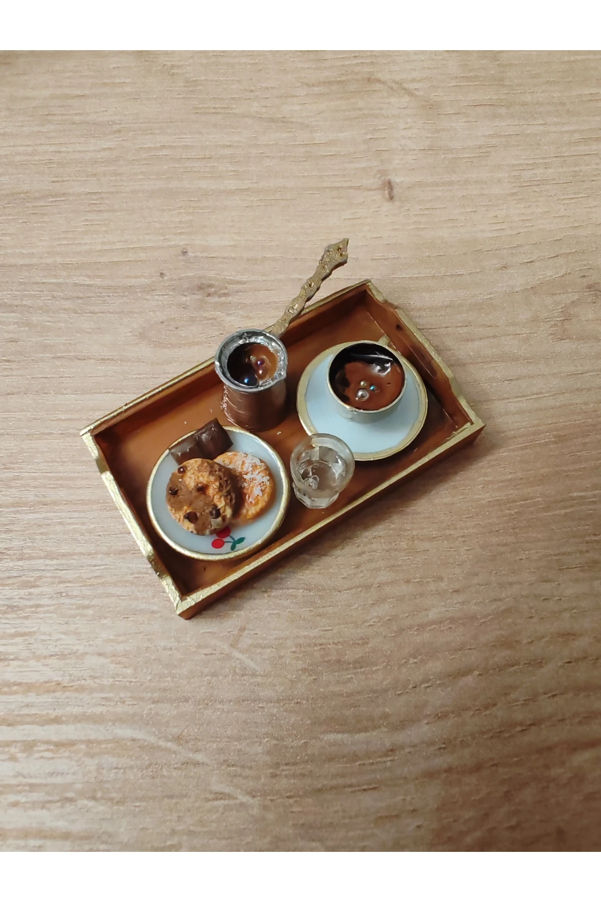 BBD Minyatür Tepsili Kahve Keyfim dekoratif el yapımı obje.