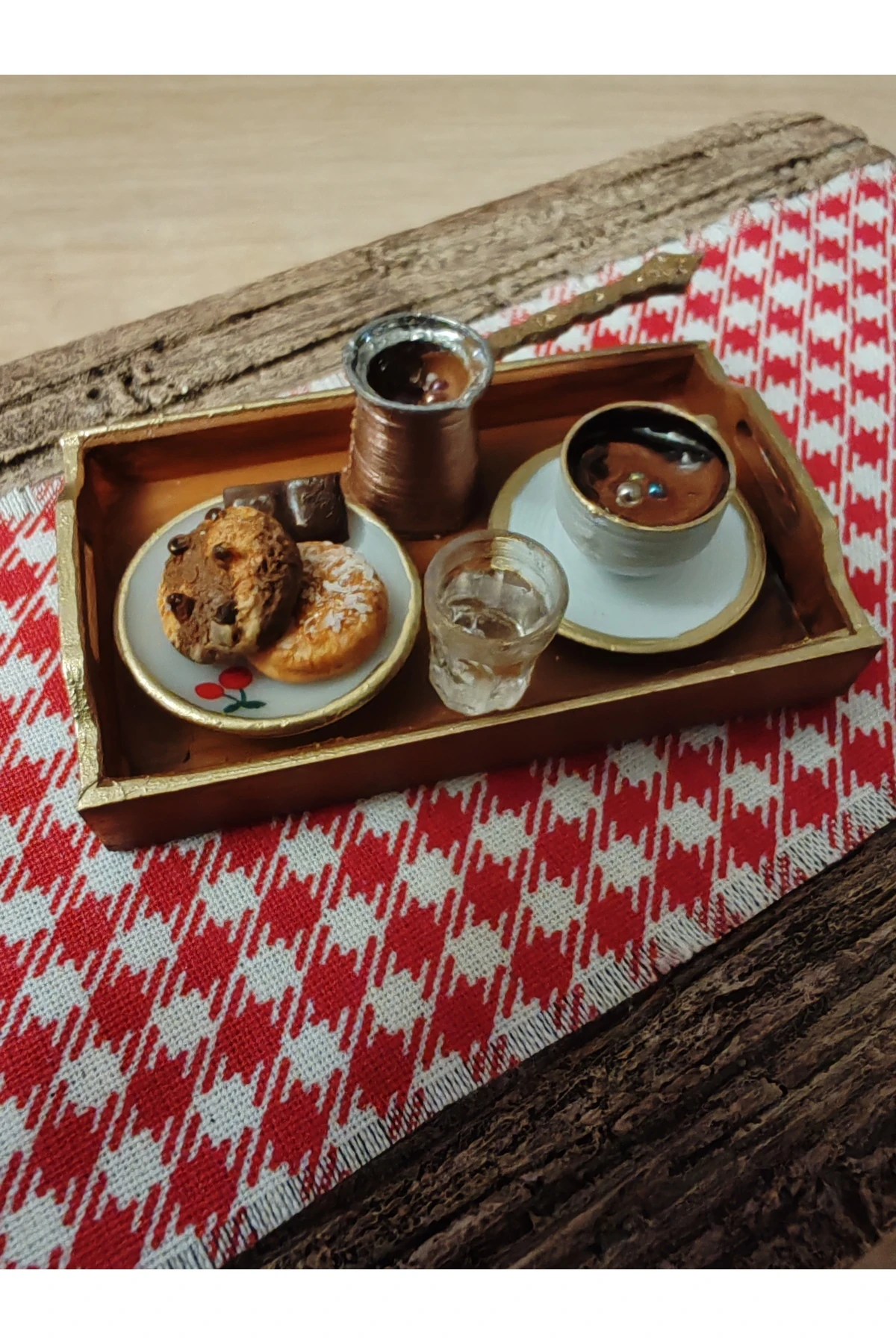 BBD Minyatür Tepsili Kahve Keyfim dekoratif el yapımı obje.