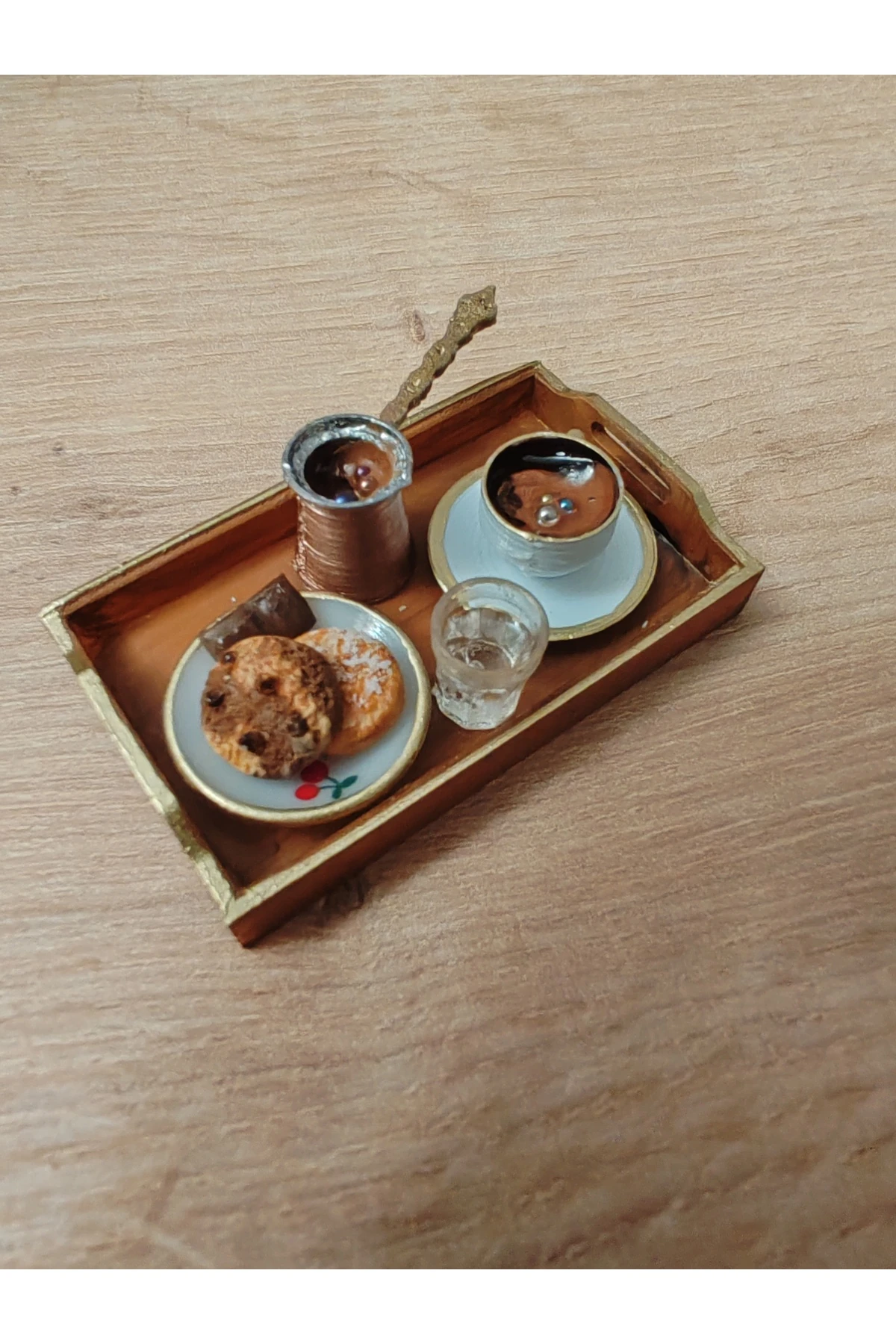 BBD Minyatür Tepsili Kahve Keyfim dekoratif el yapımı obje.