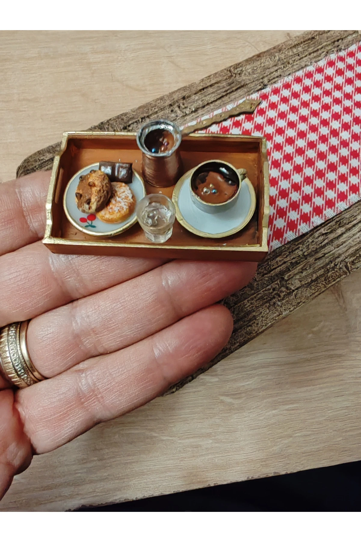 BBD Minyatür Tepsili Kahve Keyfim dekoratif el yapımı obje.