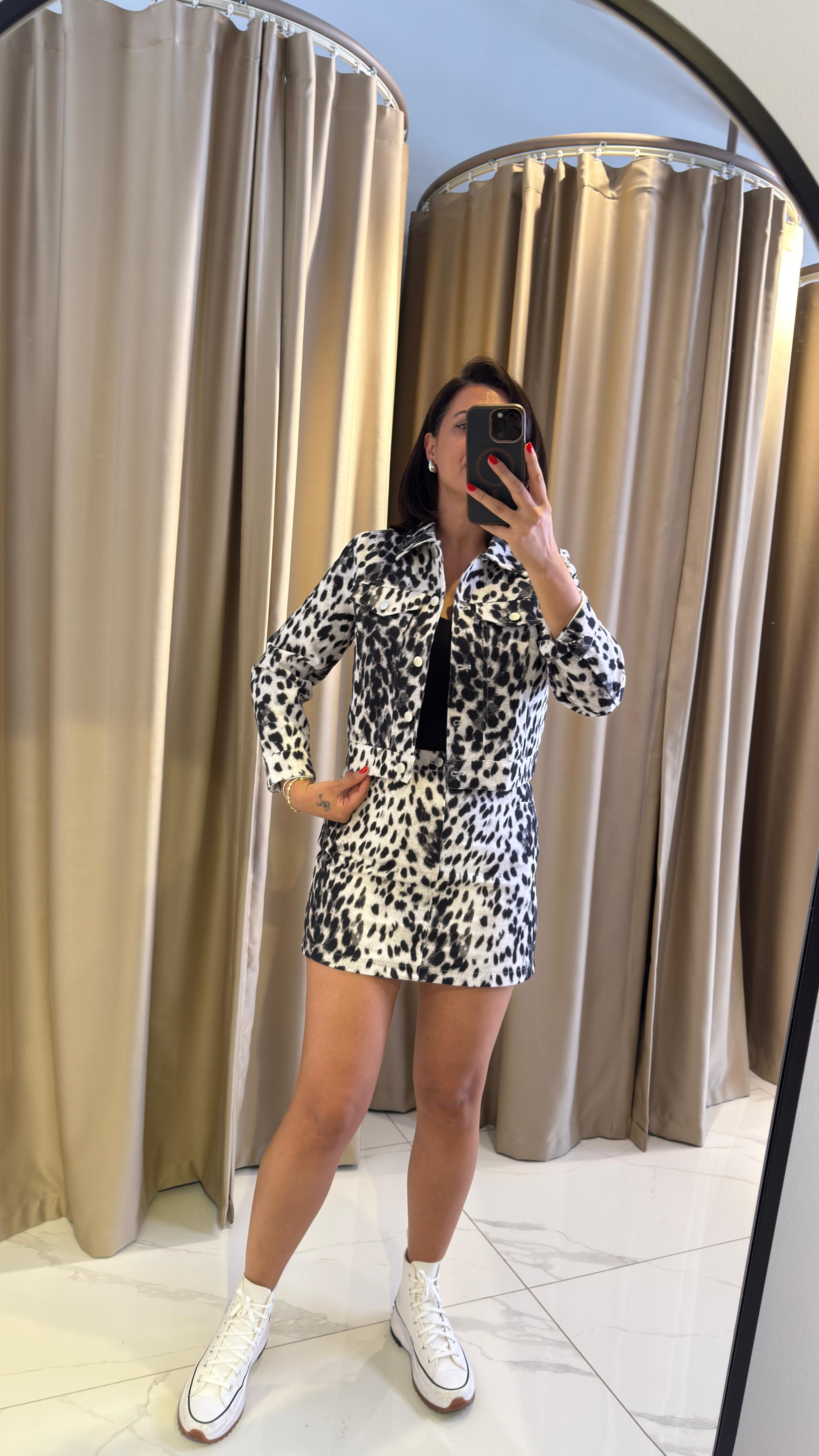 LEOPAR DESEN DENİM ETEK