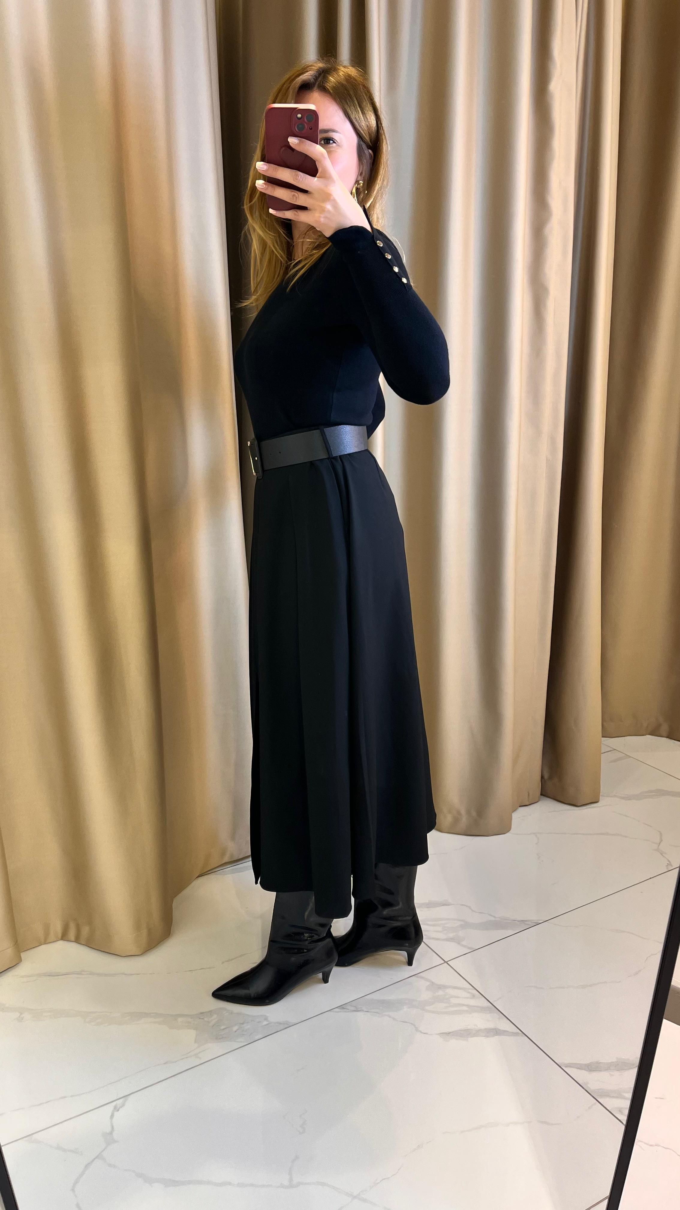 DERİ KEMERLİ MİDİ BOY ETEK