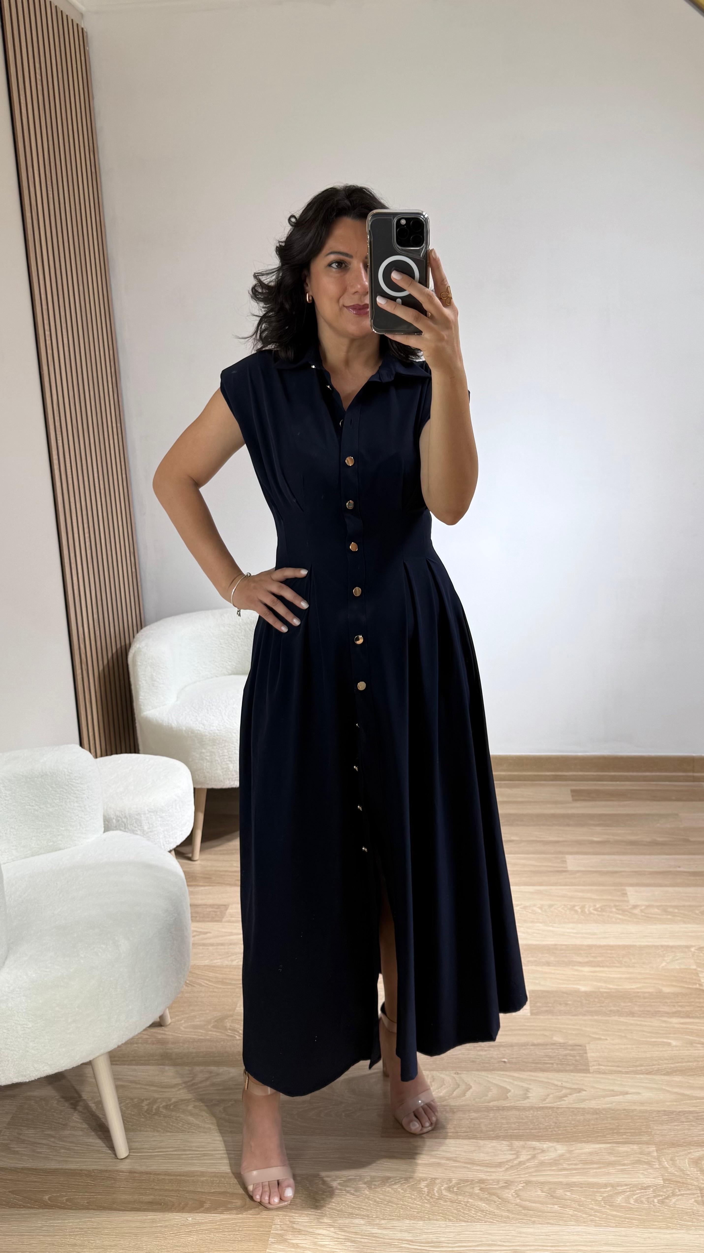 PREMİUM VATKALI MAXİ ELBİSE LACİVERT