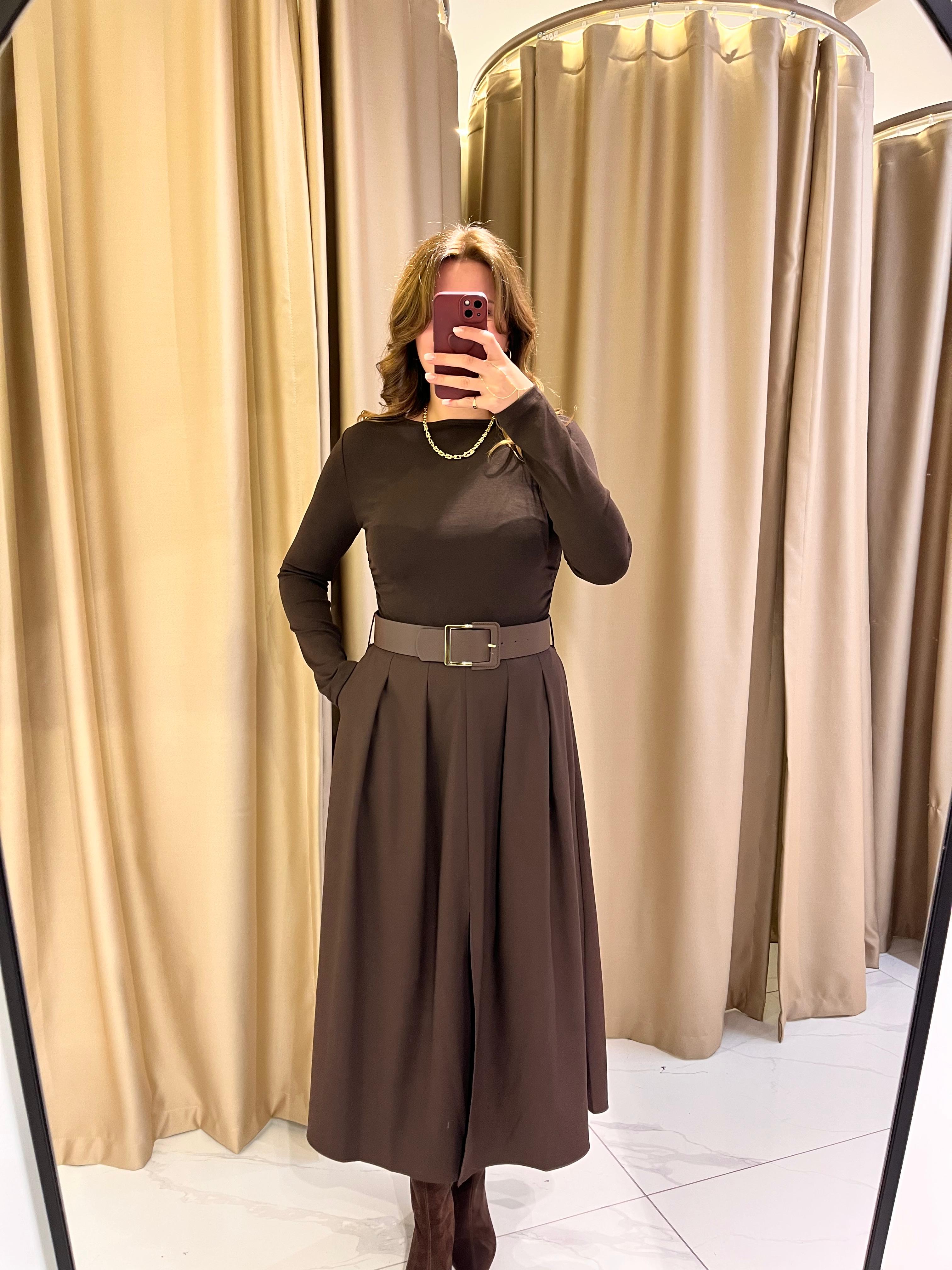 DERİ KEMERLİ MİDİ BOY ETEK