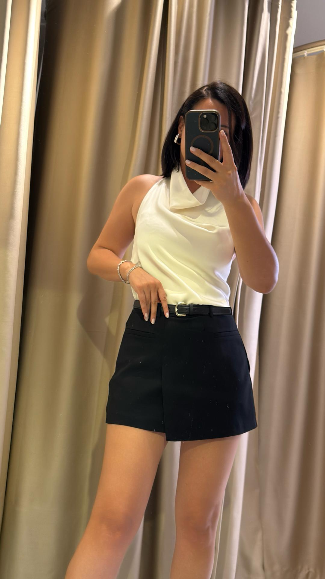HALTER YAKA SATEN BLUZ