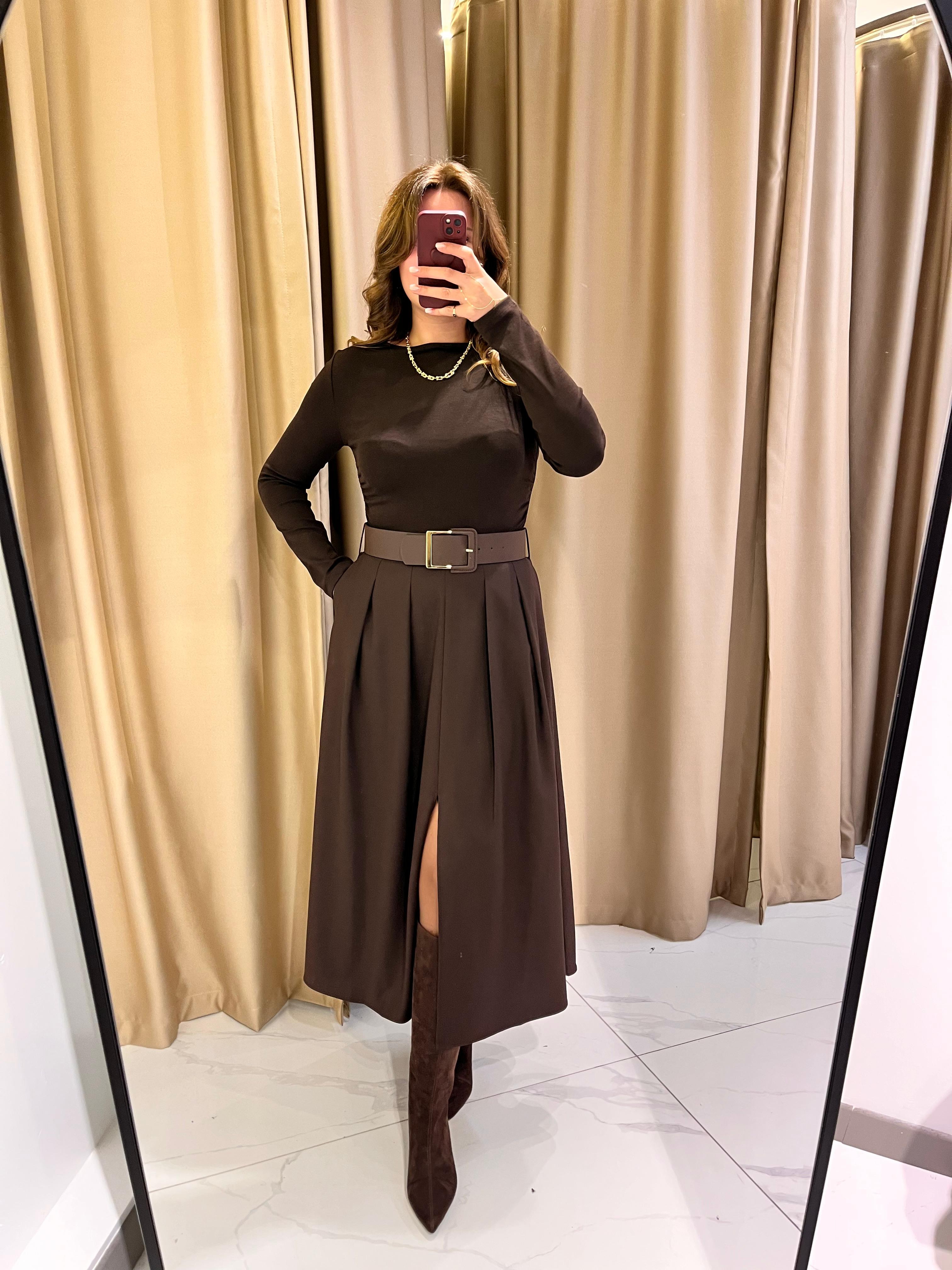 DERİ KEMERLİ MİDİ BOY ETEK