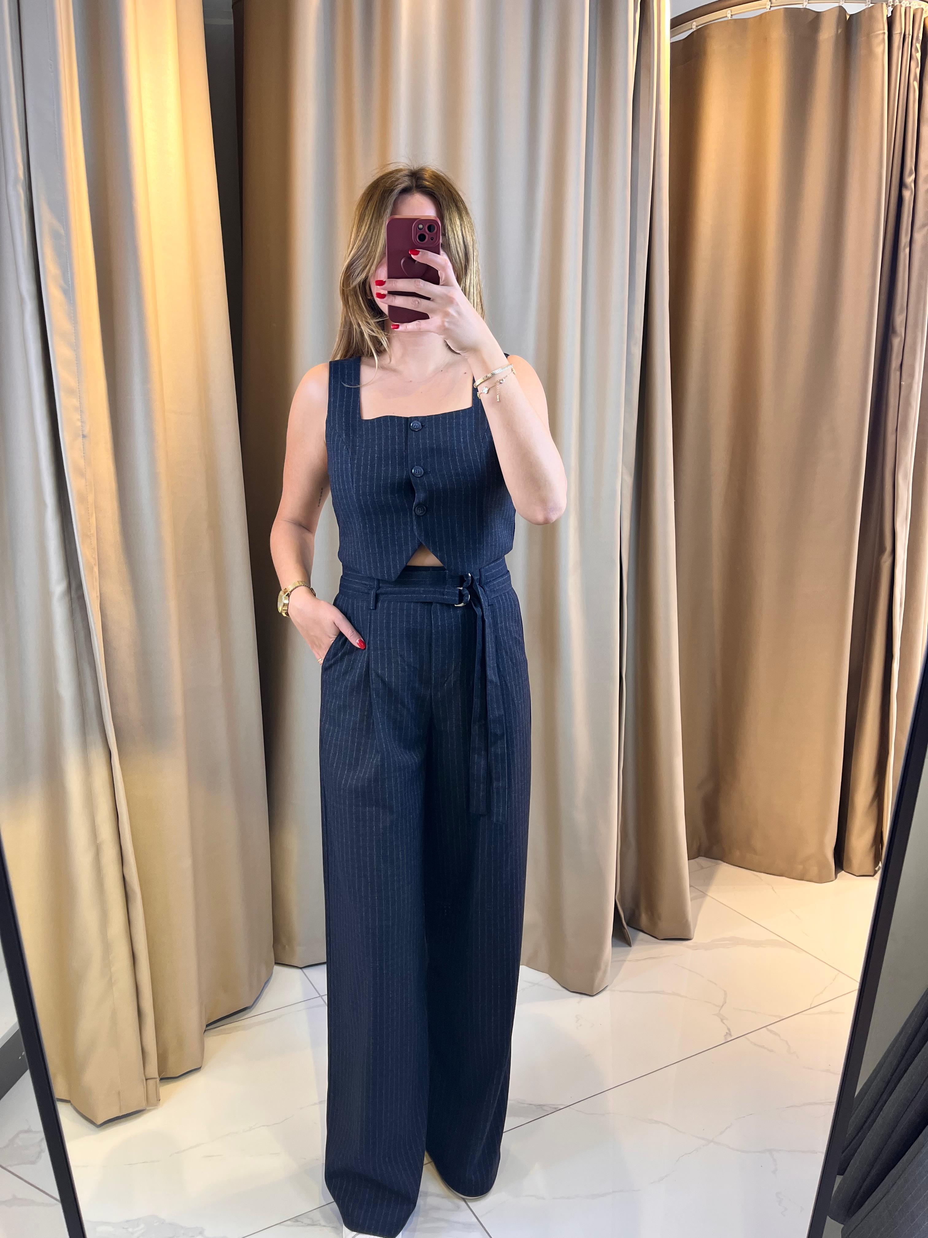 KEMERLİ PREMİUM ÇİZGİLİ PANTOLON