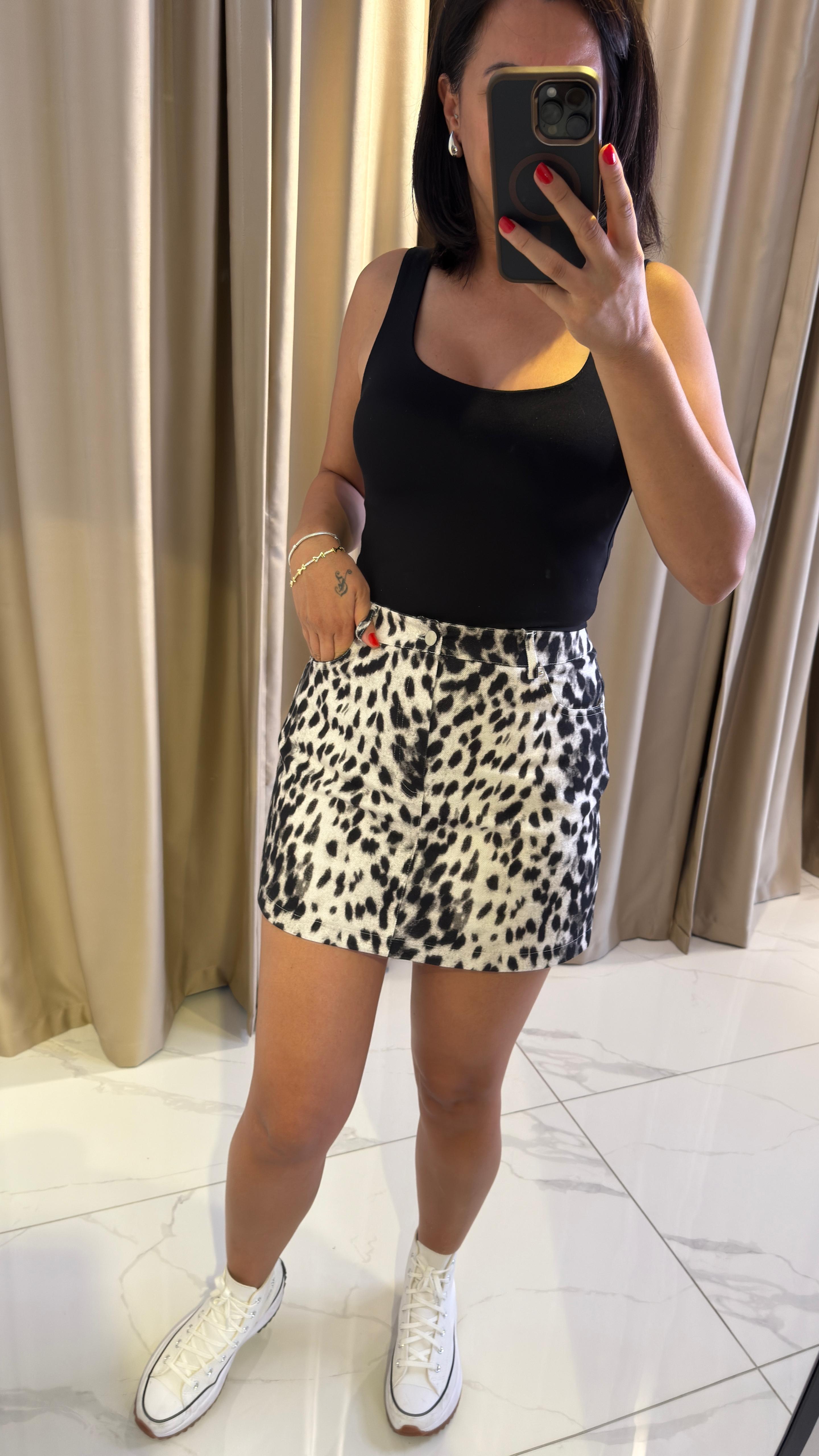 LEOPAR DESEN DENİM ETEK