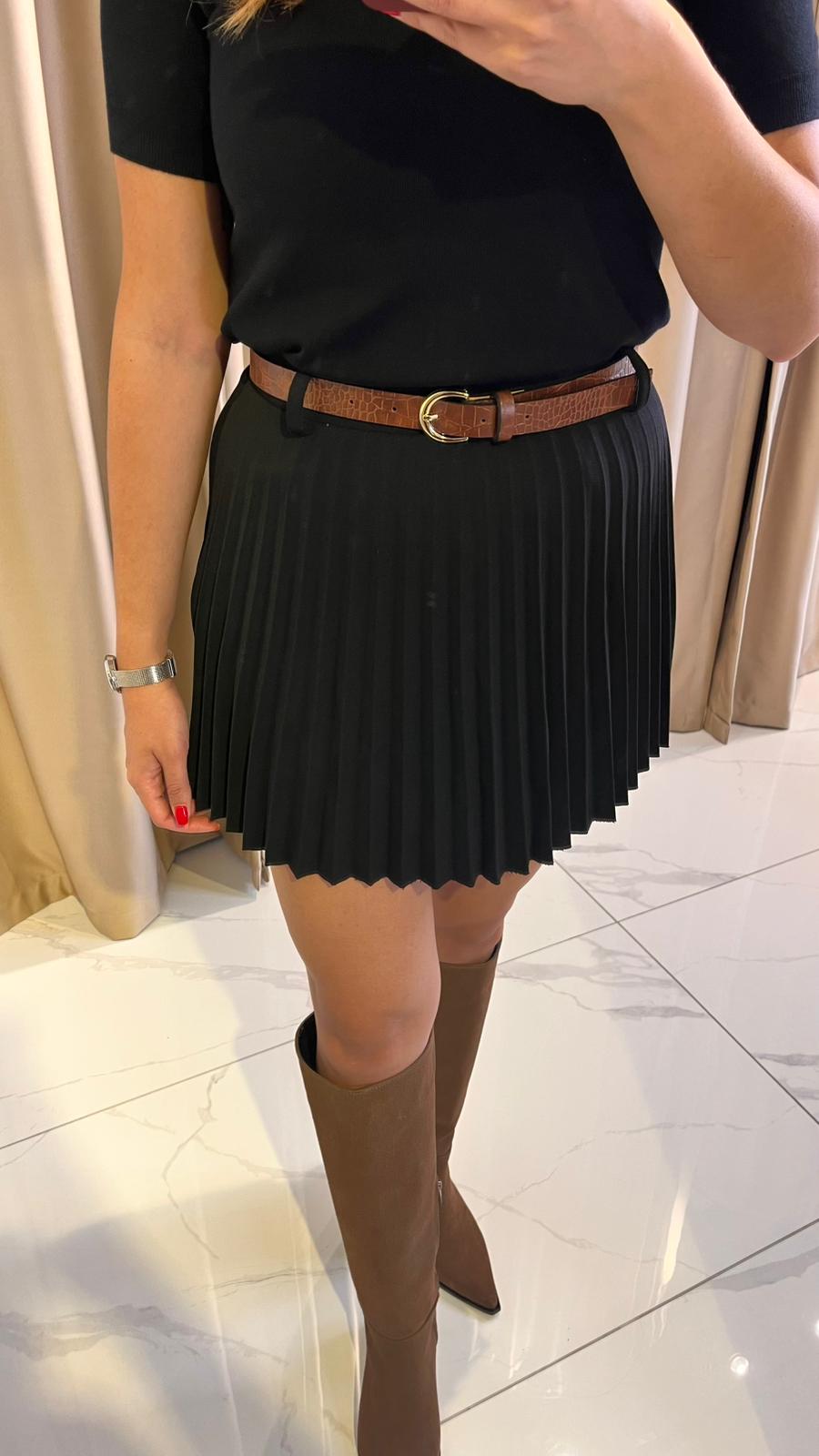 PİLELİ KEMERLİ MİNİ ETEK