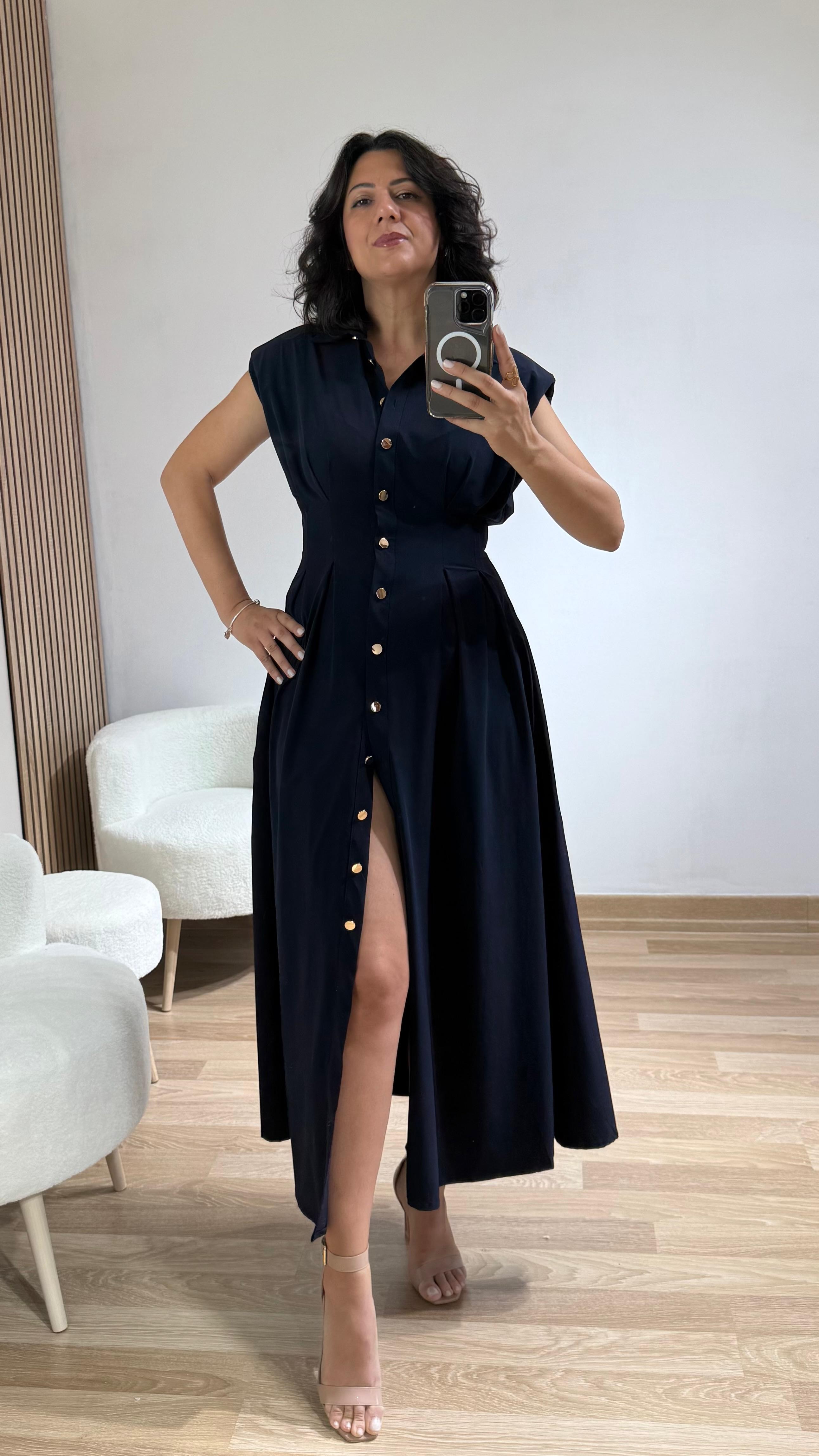 PREMİUM VATKALI MAXİ ELBİSE LACİVERT