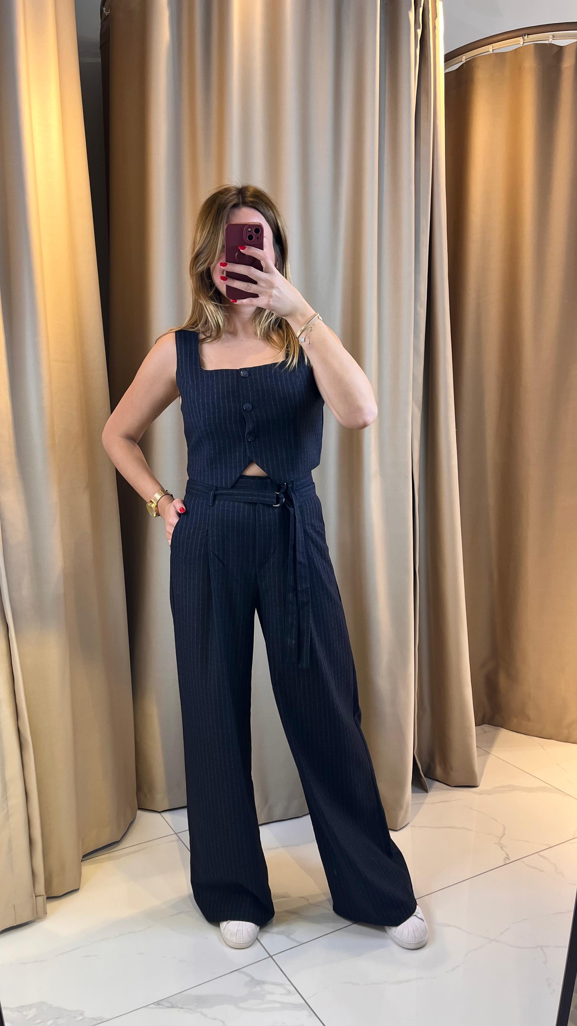 KEMERLİ PREMİUM ÇİZGİLİ PANTOLON