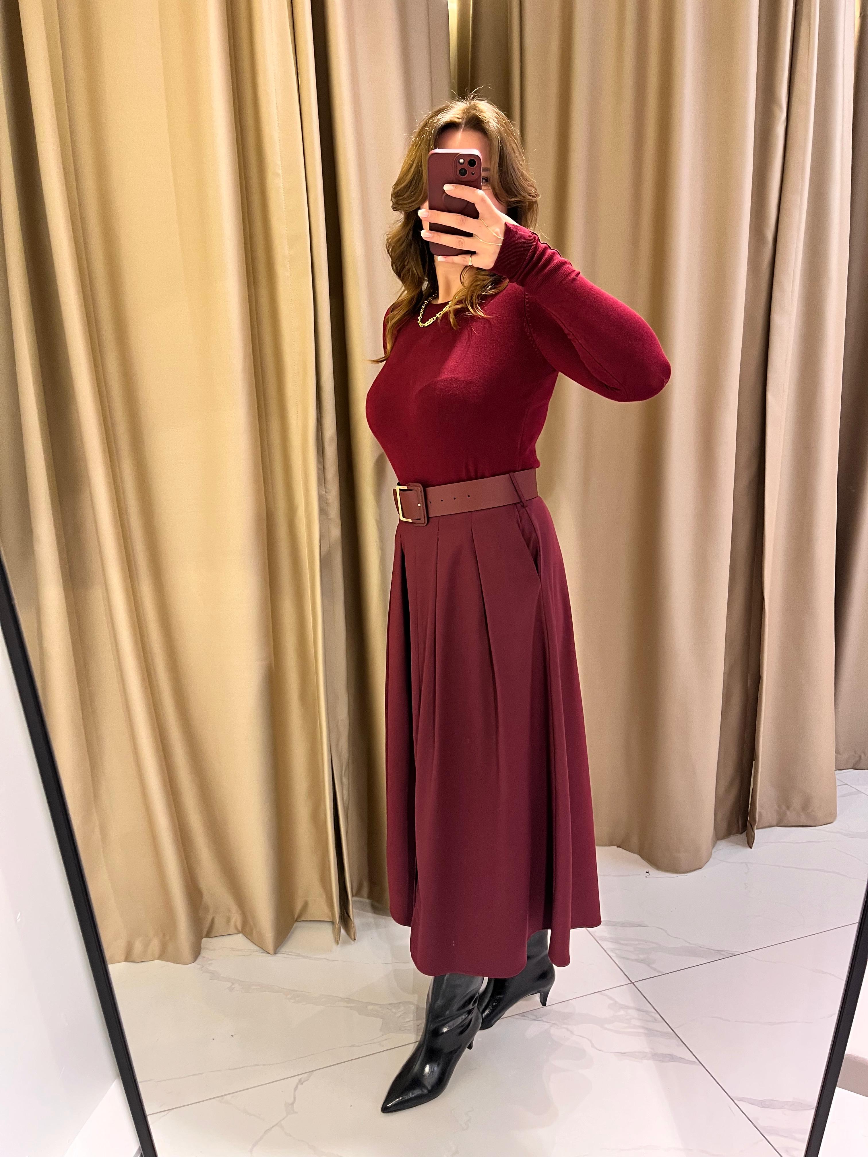 DERİ KEMERLİ MİDİ BOY ETEK