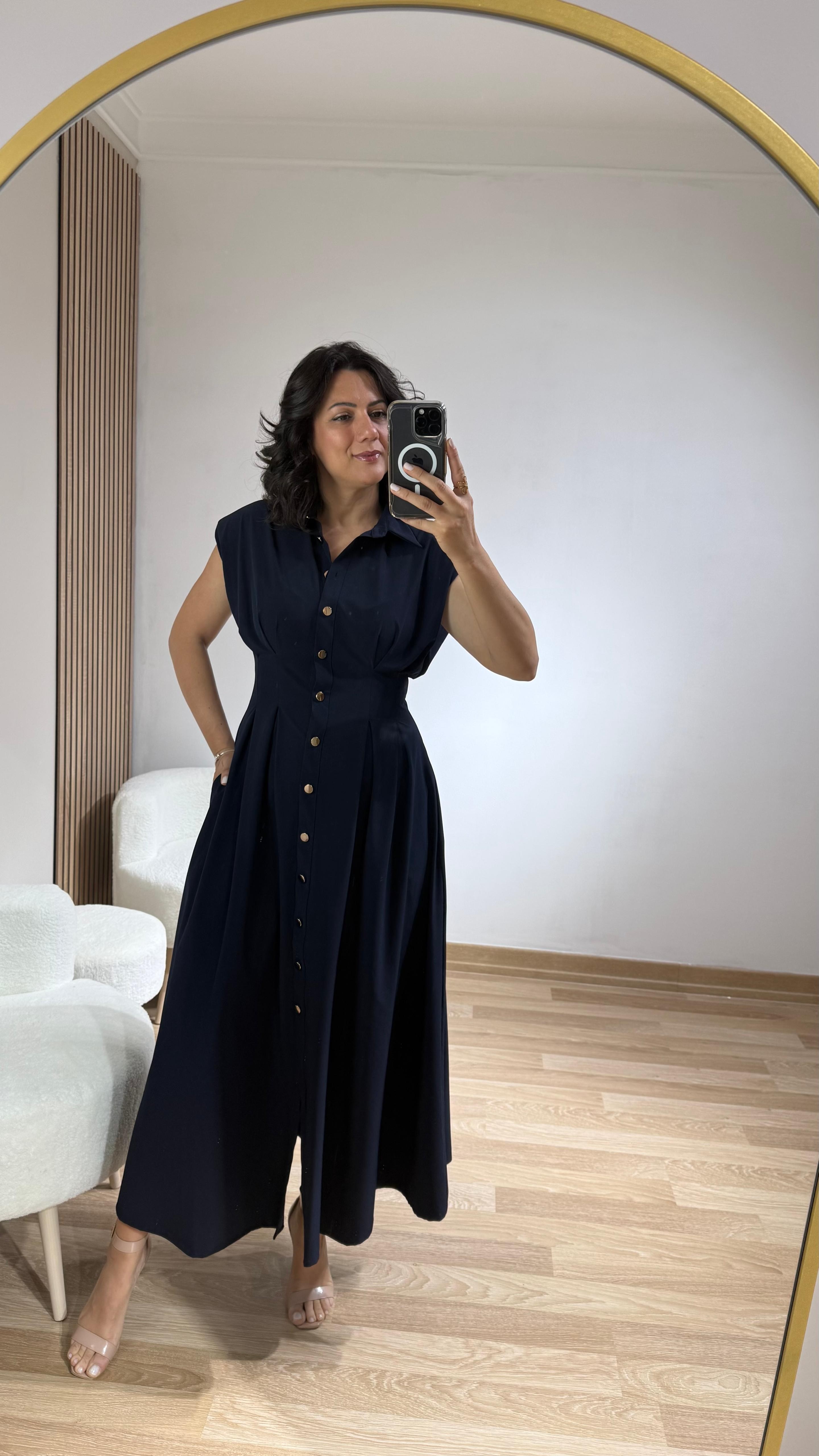 PREMİUM VATKALI MAXİ ELBİSE LACİVERT