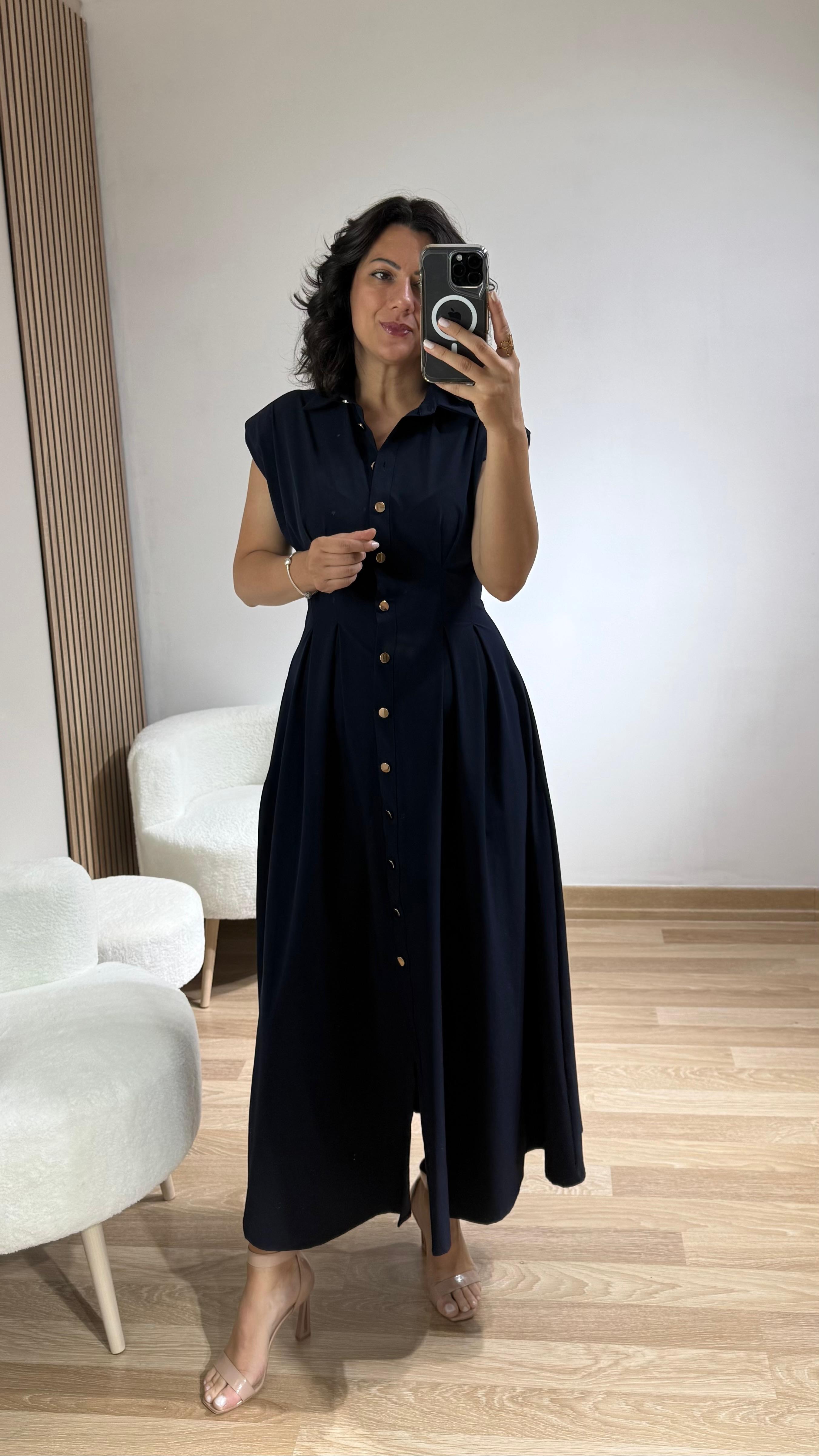 PREMİUM VATKALI MAXİ ELBİSE LACİVERT
