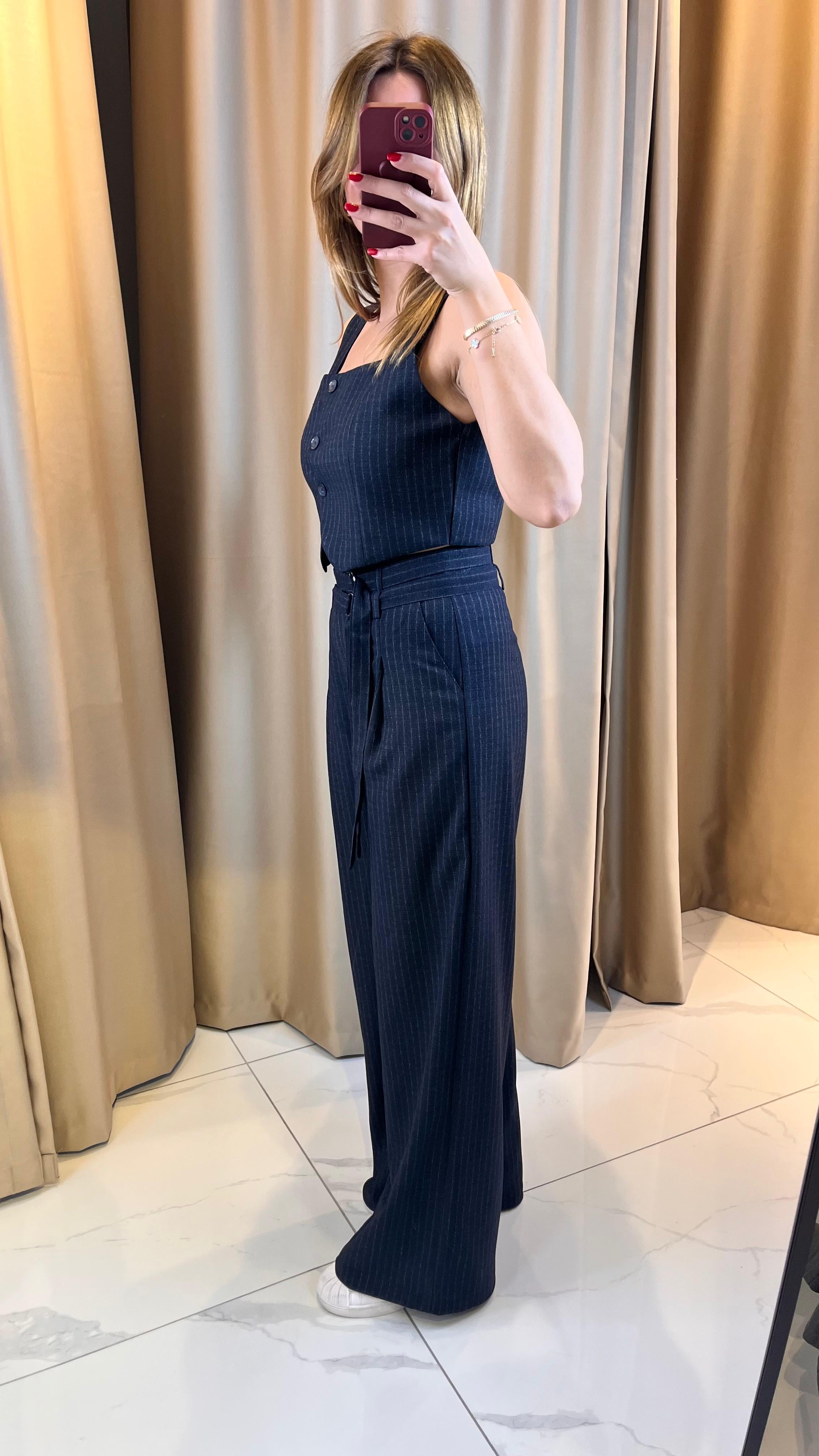 KEMERLİ PREMİUM ÇİZGİLİ PANTOLON