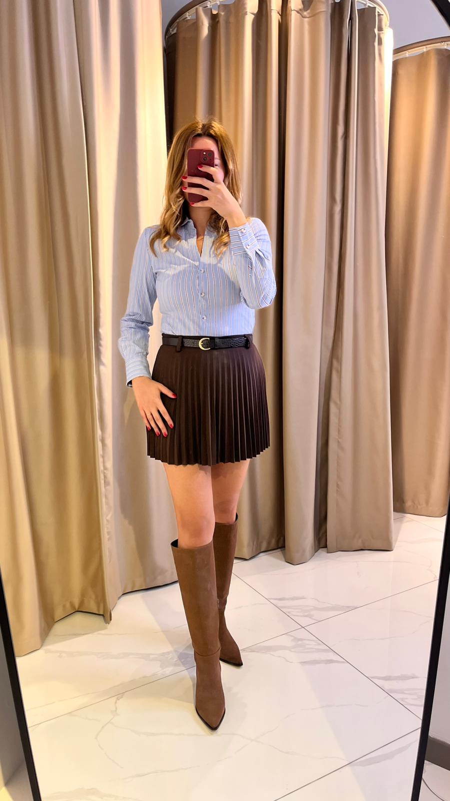 PİLELİ KEMERLİ MİNİ ETEK