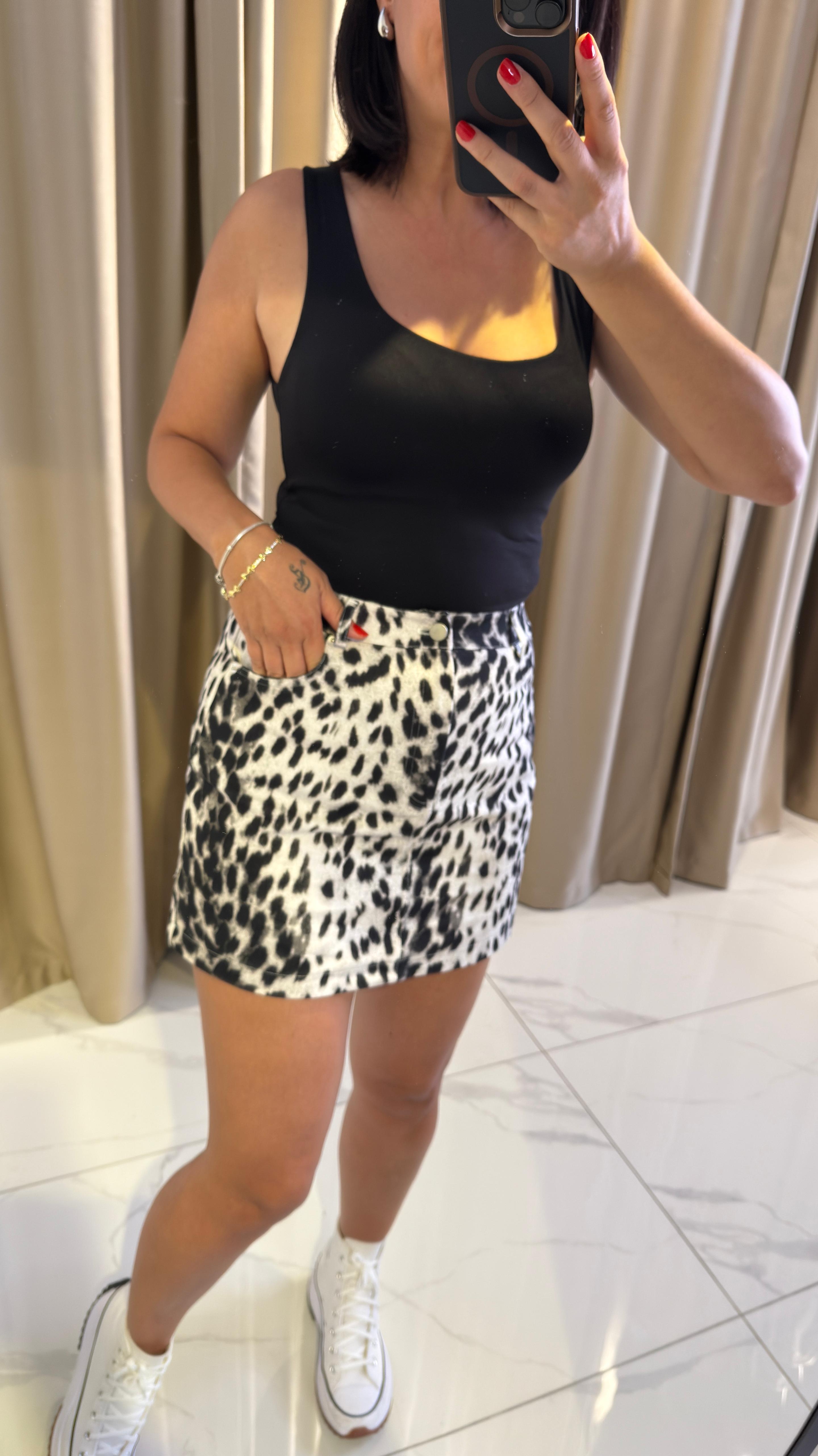 LEOPAR DESEN DENİM ETEK