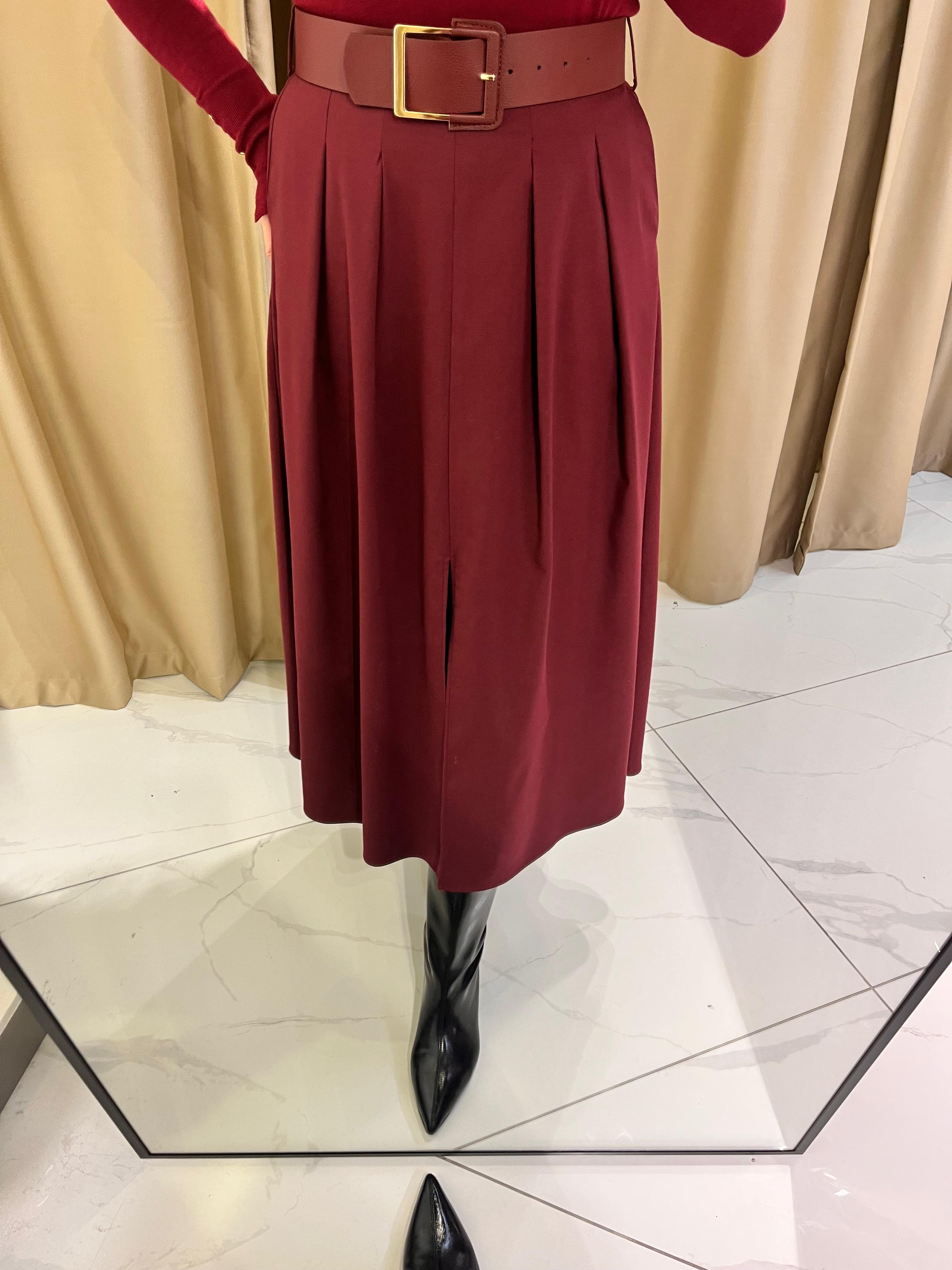 DERİ KEMERLİ MİDİ BOY ETEK