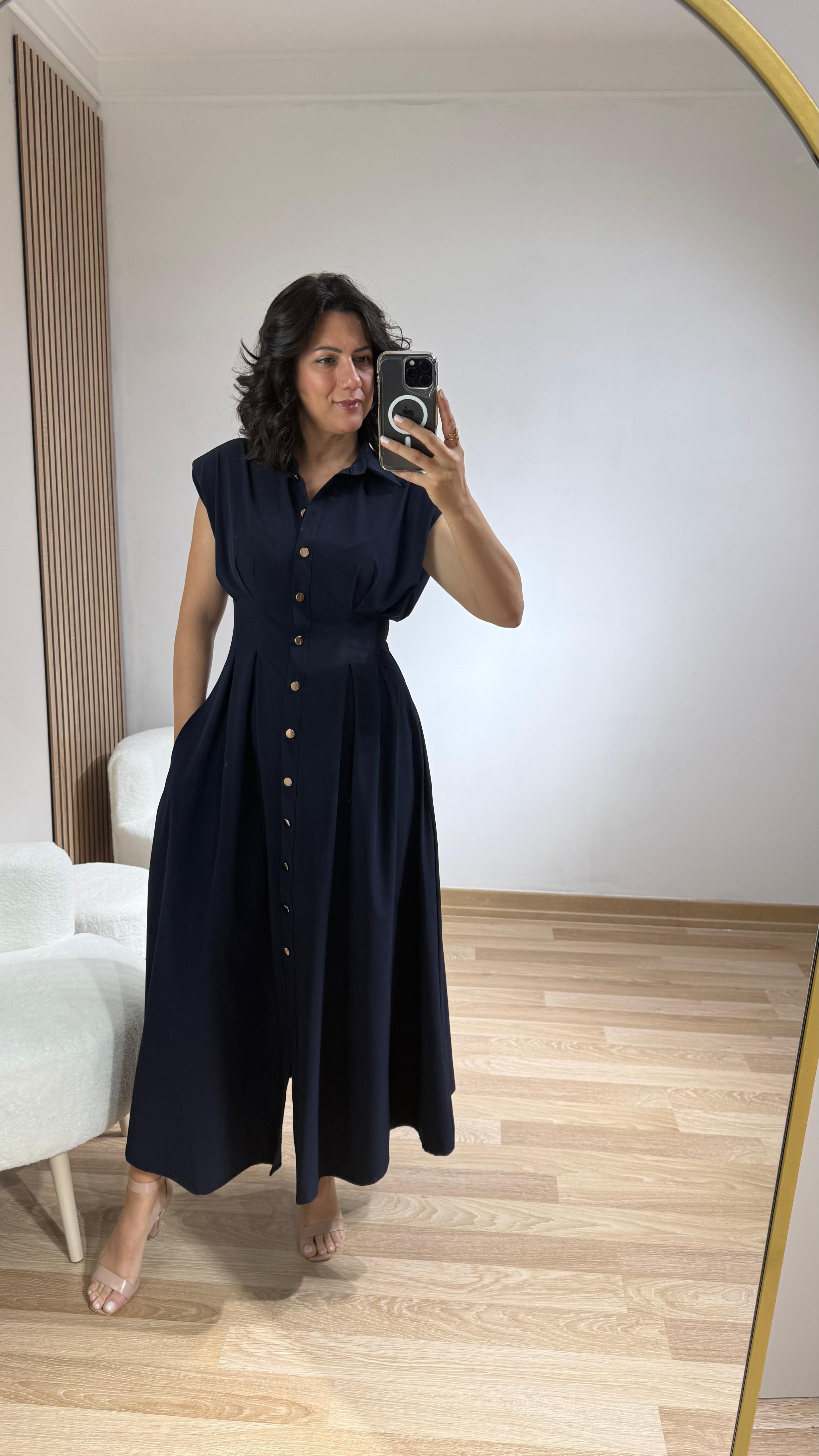 PREMİUM VATKALI MAXİ ELBİSE LACİVERT