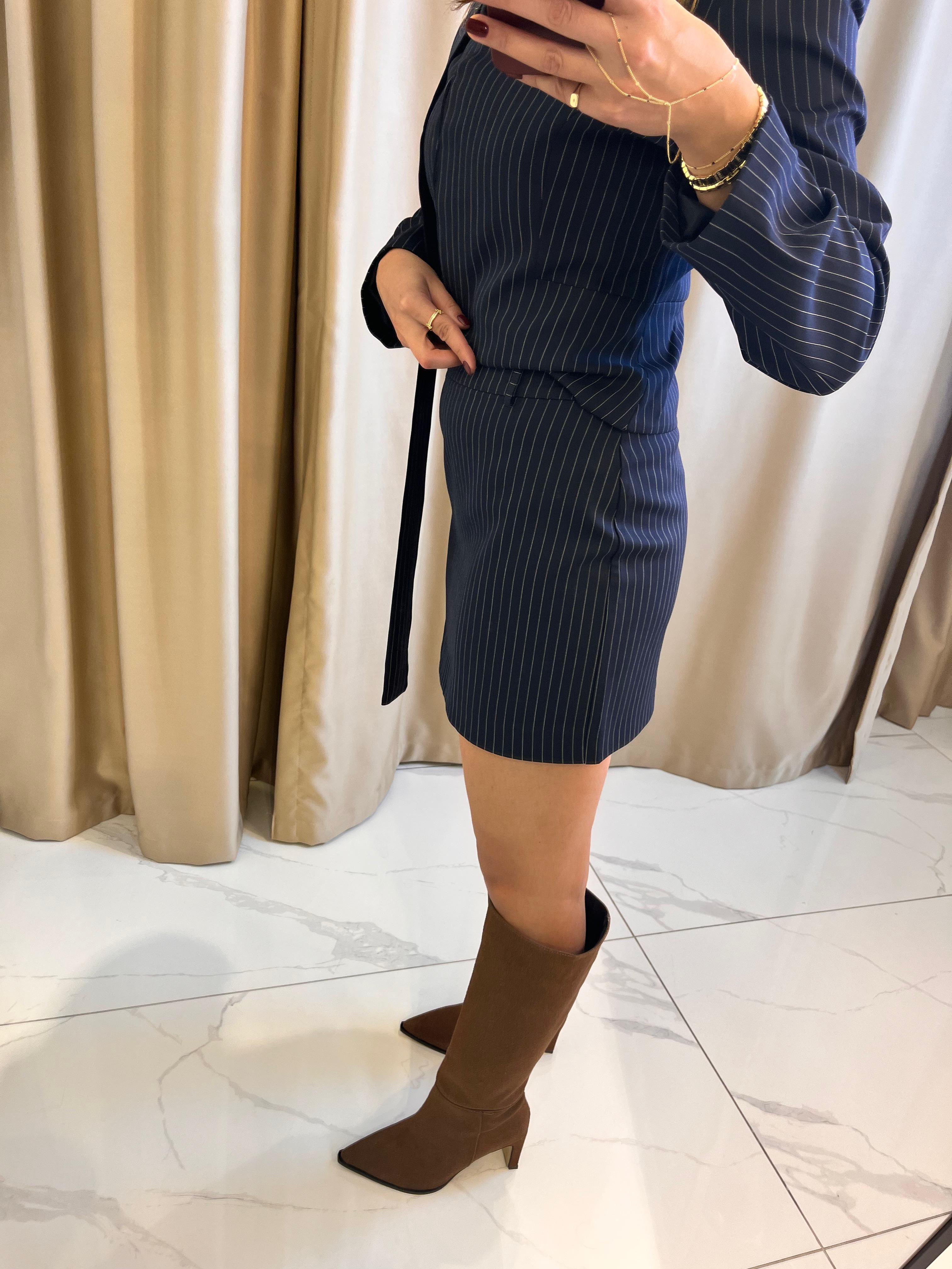 ÇİZGİLİ TASARIM ETEK CEKET TAKIM