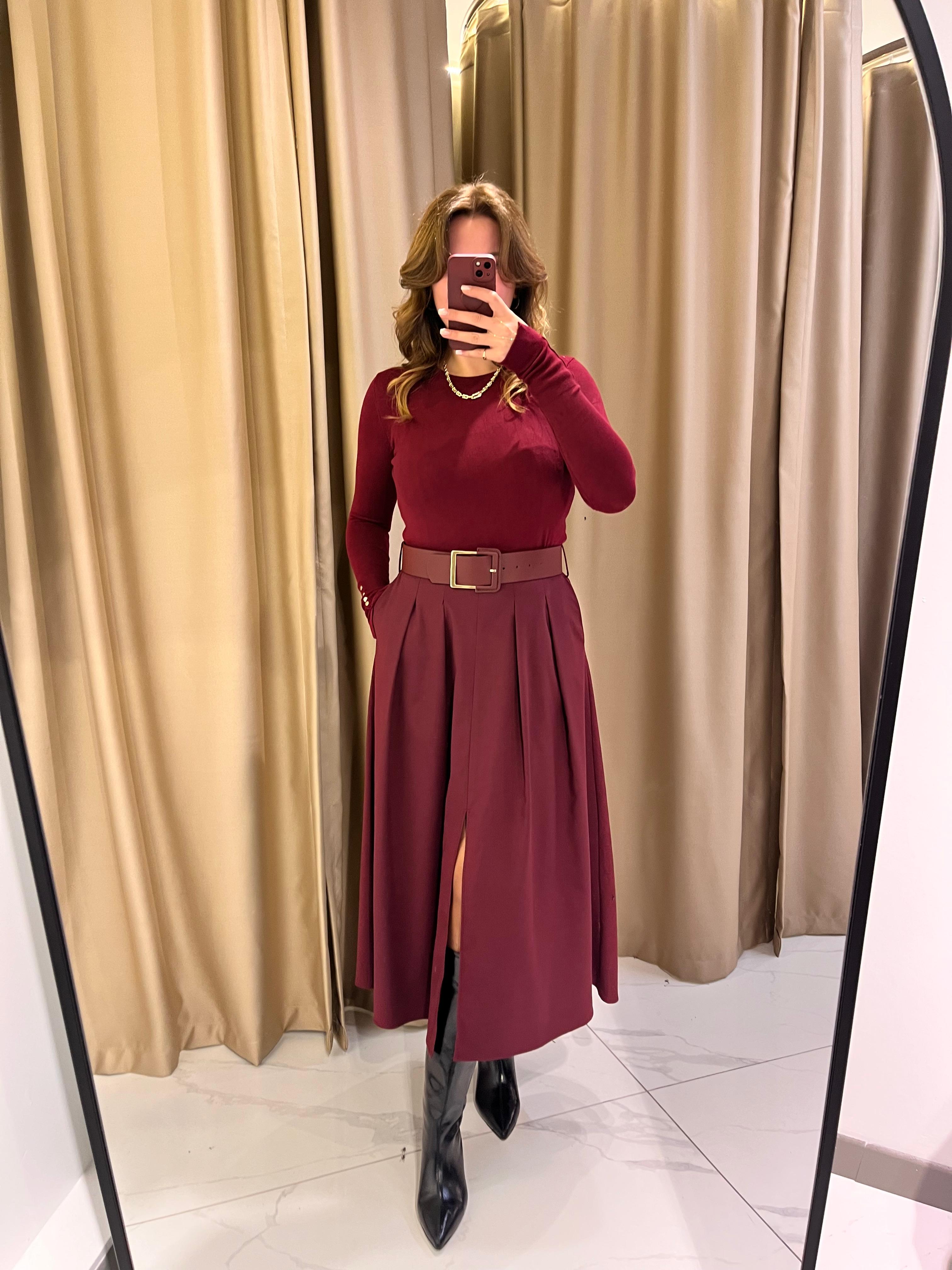 DERİ KEMERLİ MİDİ BOY ETEK