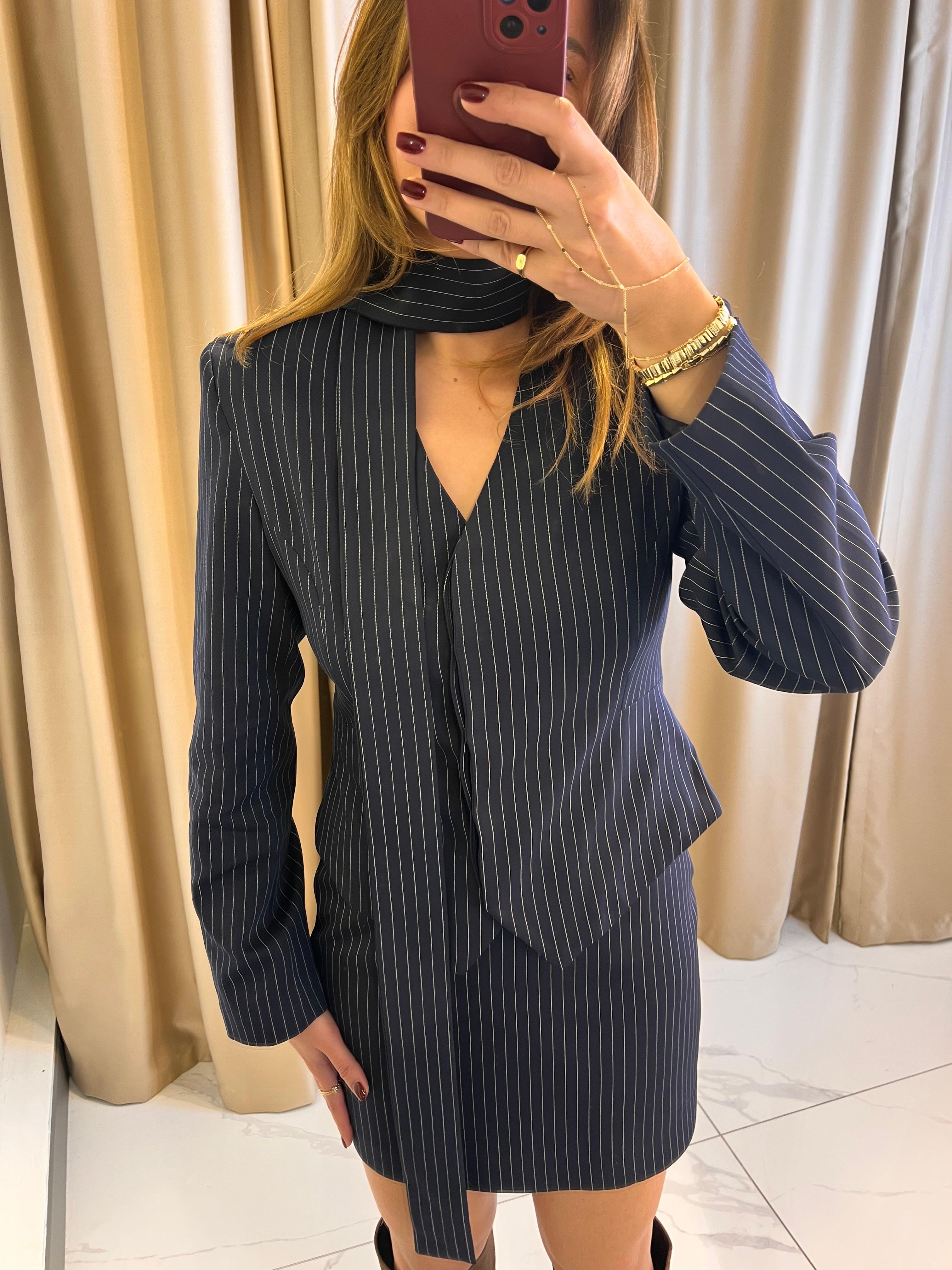 ÇİZGİLİ TASARIM ETEK CEKET TAKIM