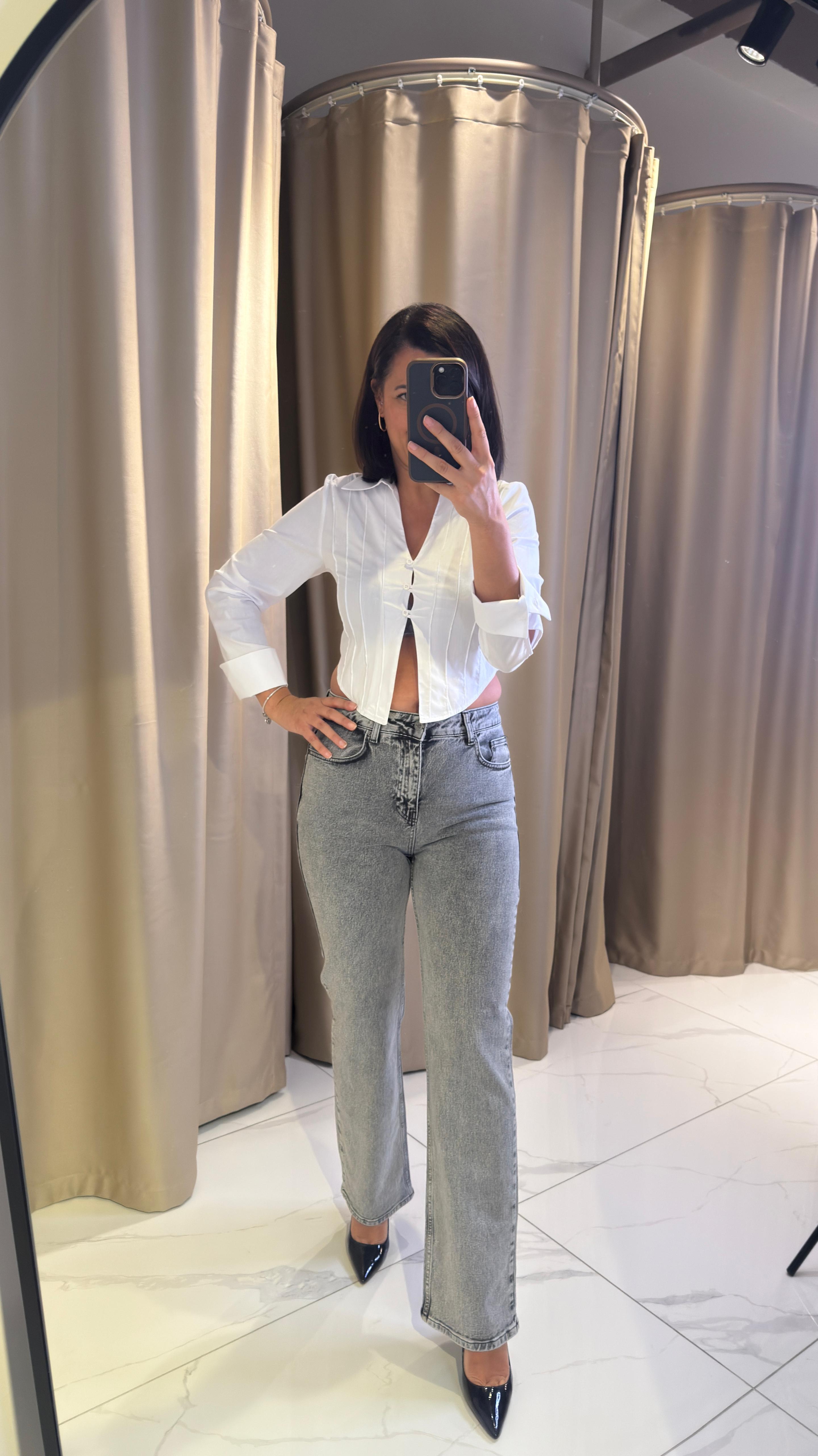 NERVÜR DETAYLI CROP GÖMLEK