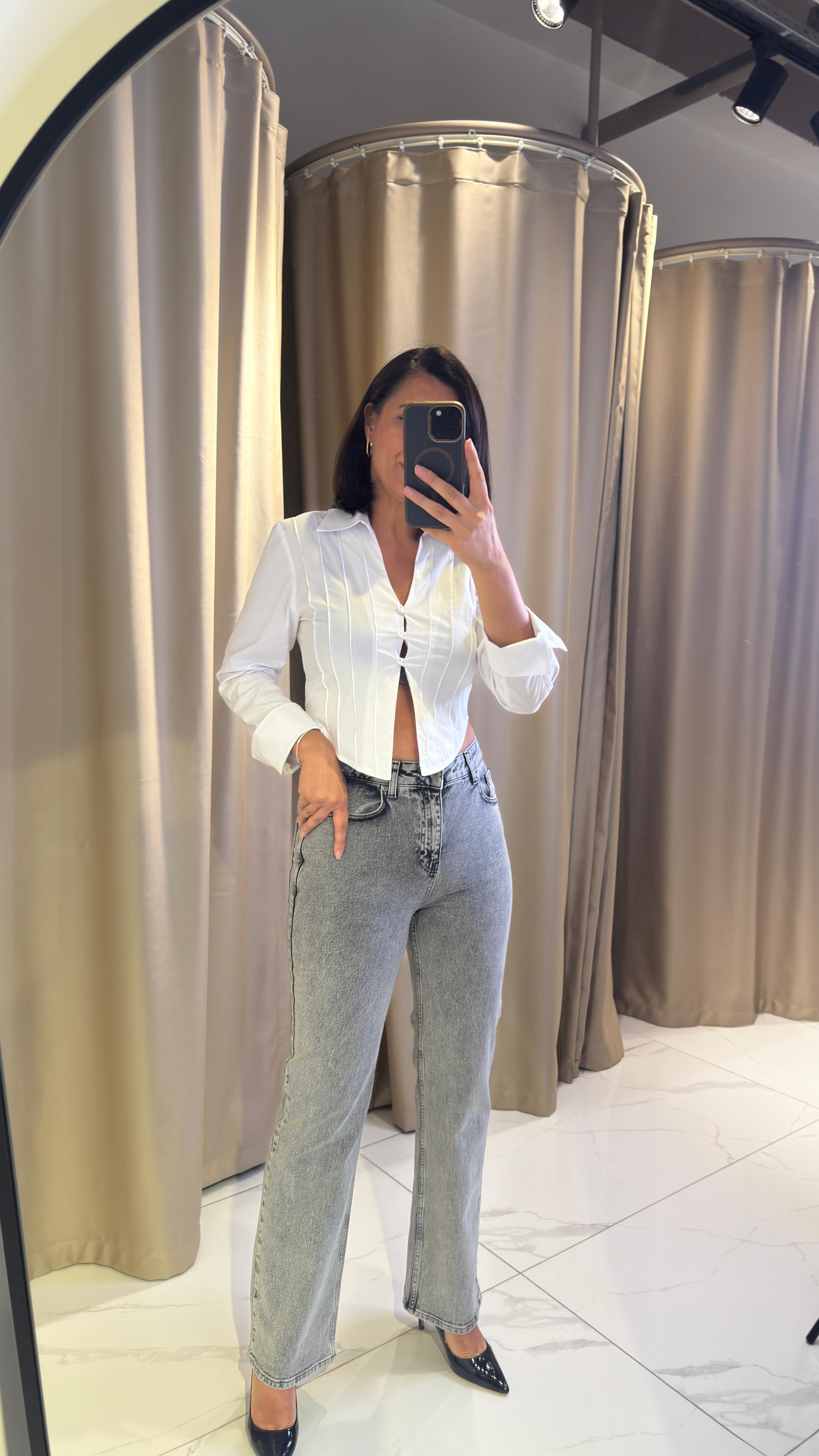 NERVÜR DETAYLI CROP GÖMLEK