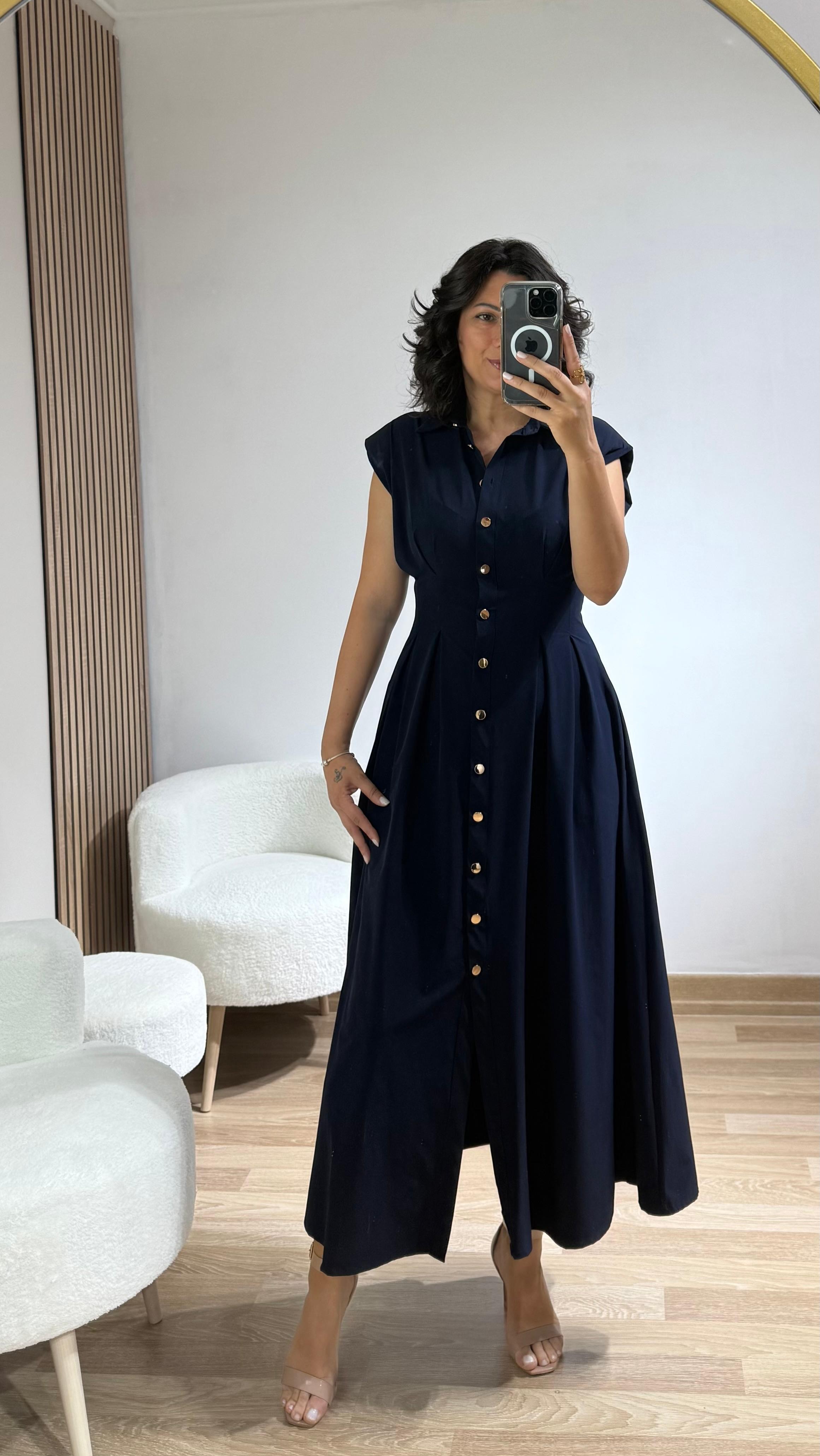 PREMİUM VATKALI MAXİ ELBİSE LACİVERT
