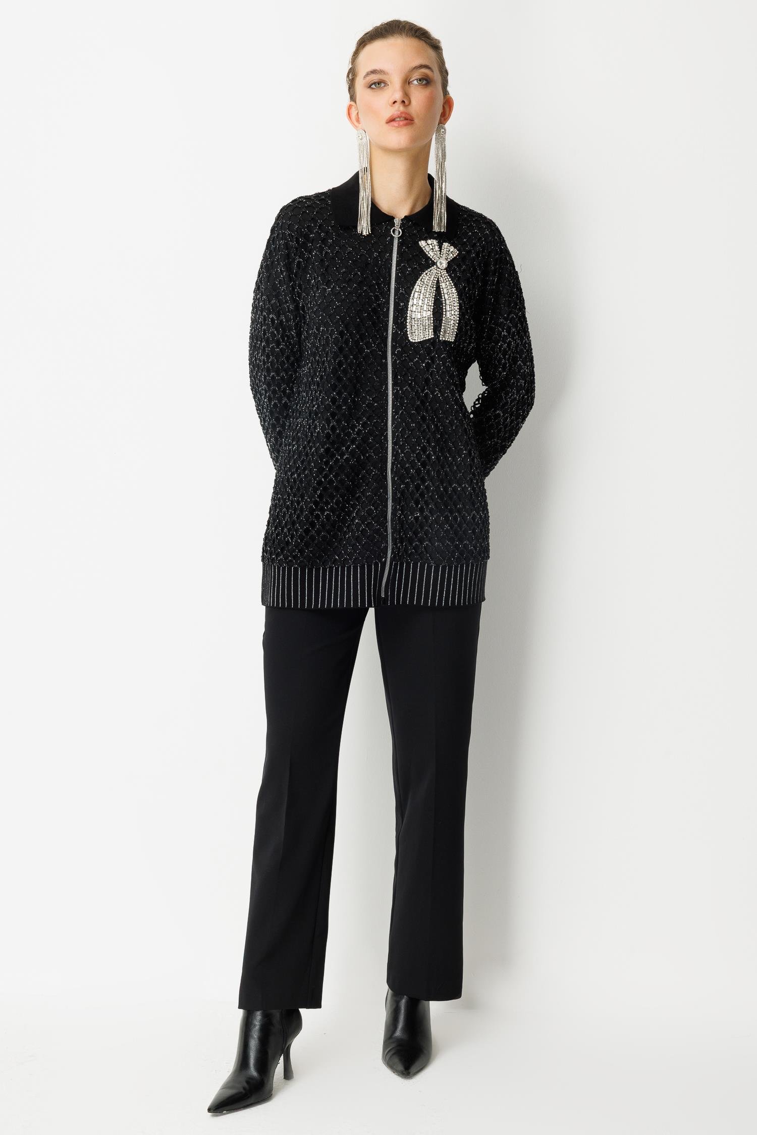 GHİSA AKSESUAR DETAYLI FİLE HIRKA 26KÖRHRK3223