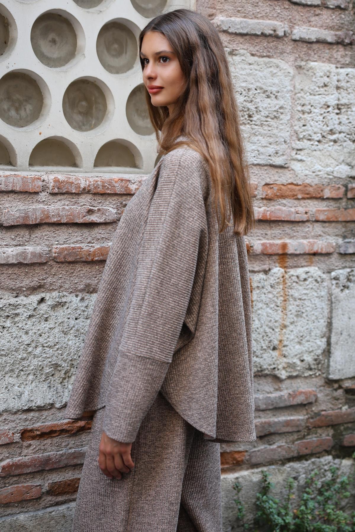 NOİ FİTİLLİ MELANJ TRİKO YARASA KOL BLUZ 65122