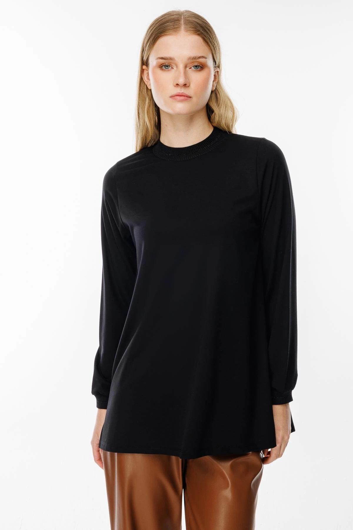 GHİSA UZUN KOL SİMLİ TUNİK GSBASİC4829 - Siyah